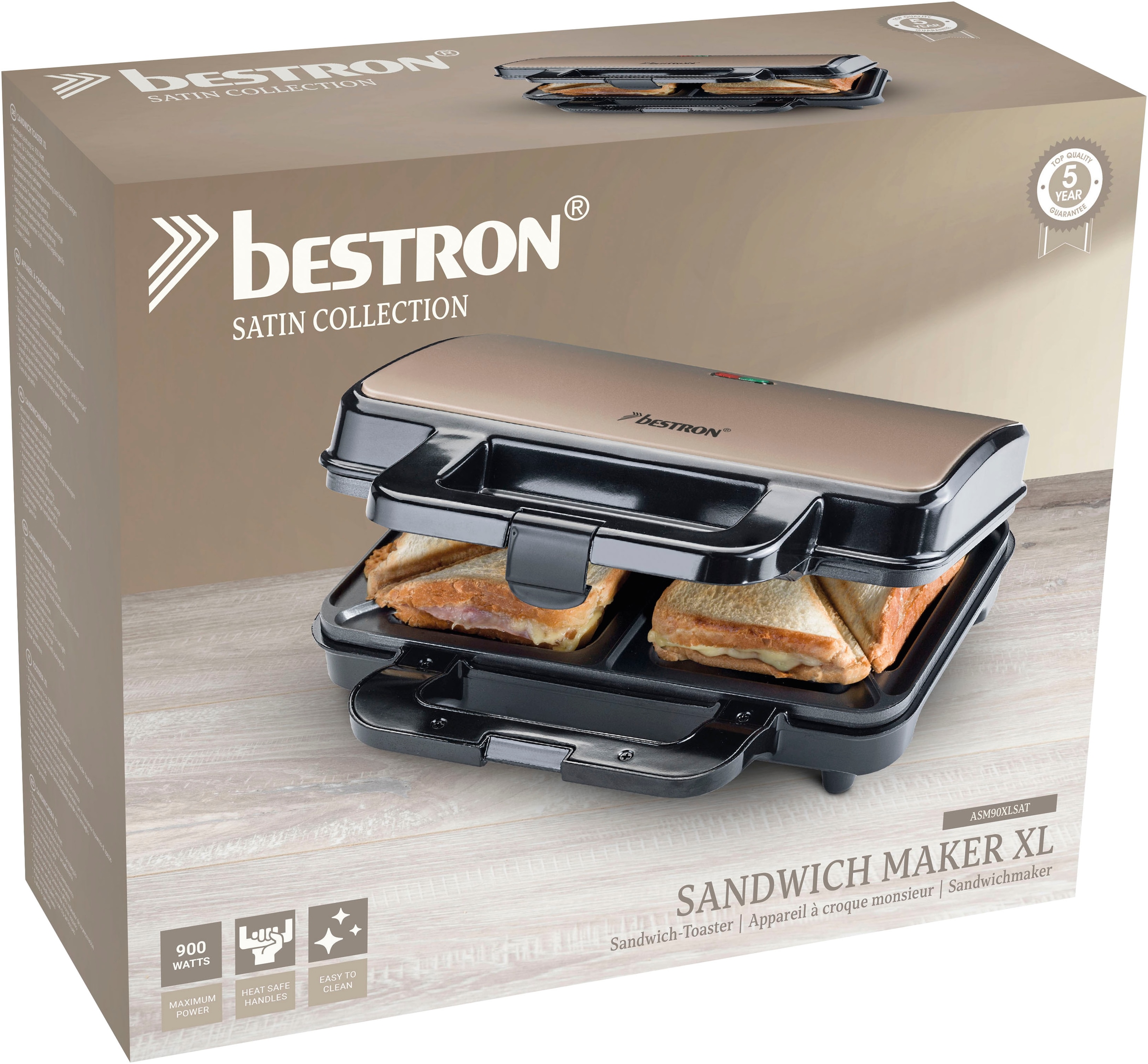 bestron Sandwichmaker »ASM90XLSAT, antihaftbeschichtet, für 2 Sandwiches«, 900 W