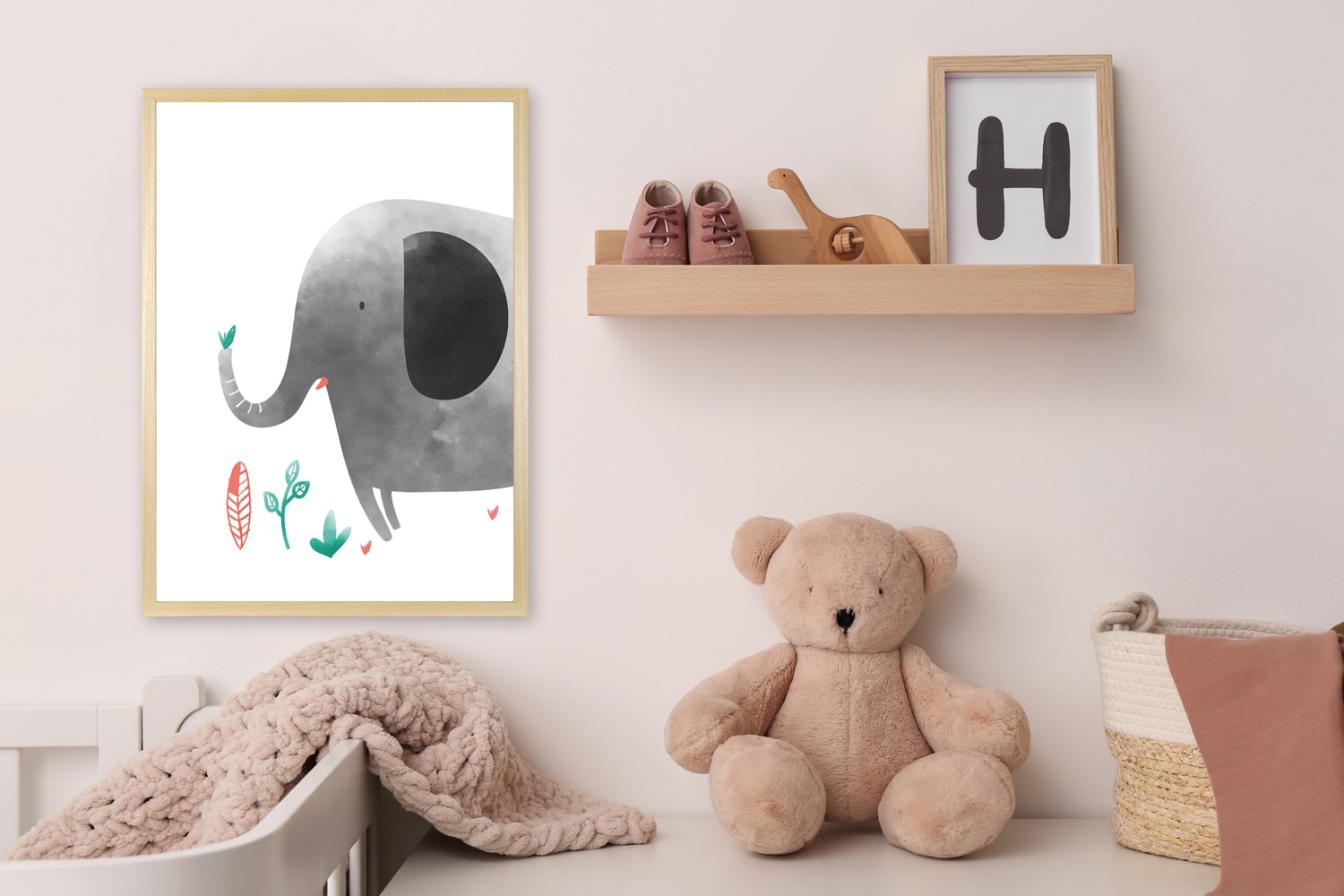 queence Bild mit Rahmen "Grauer Elefant" Elefant Elefanten Elefanten Bilder Tiere 1 Stk. tlg. HD Premium Posterdruck mit Echtholzrahmen