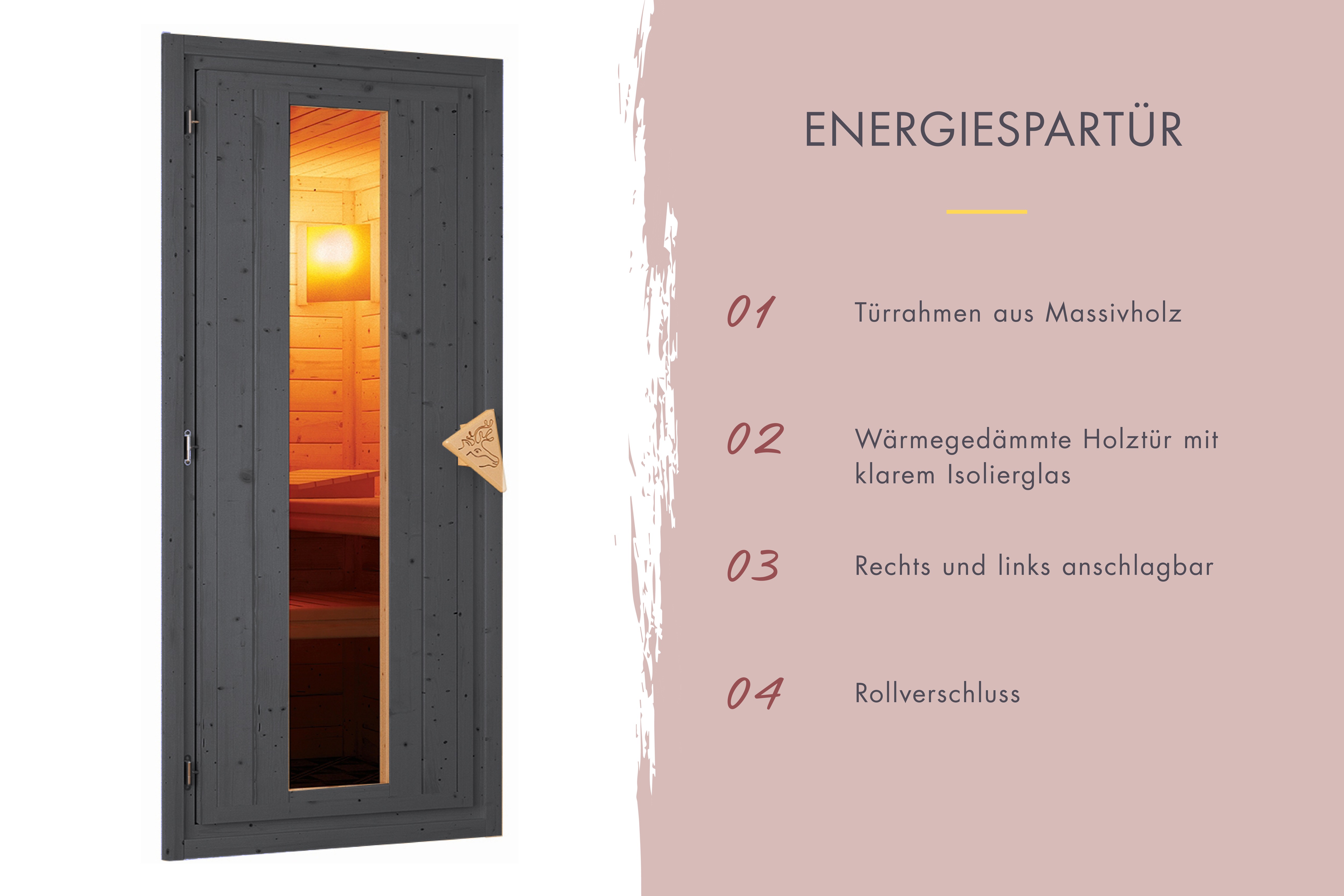 Thumbnail - Karibu Saunahaus ""Talo 0" mit Iso-Tür, terragrau" Set, Mit 9 kW Ofen und integrierter Steuerung