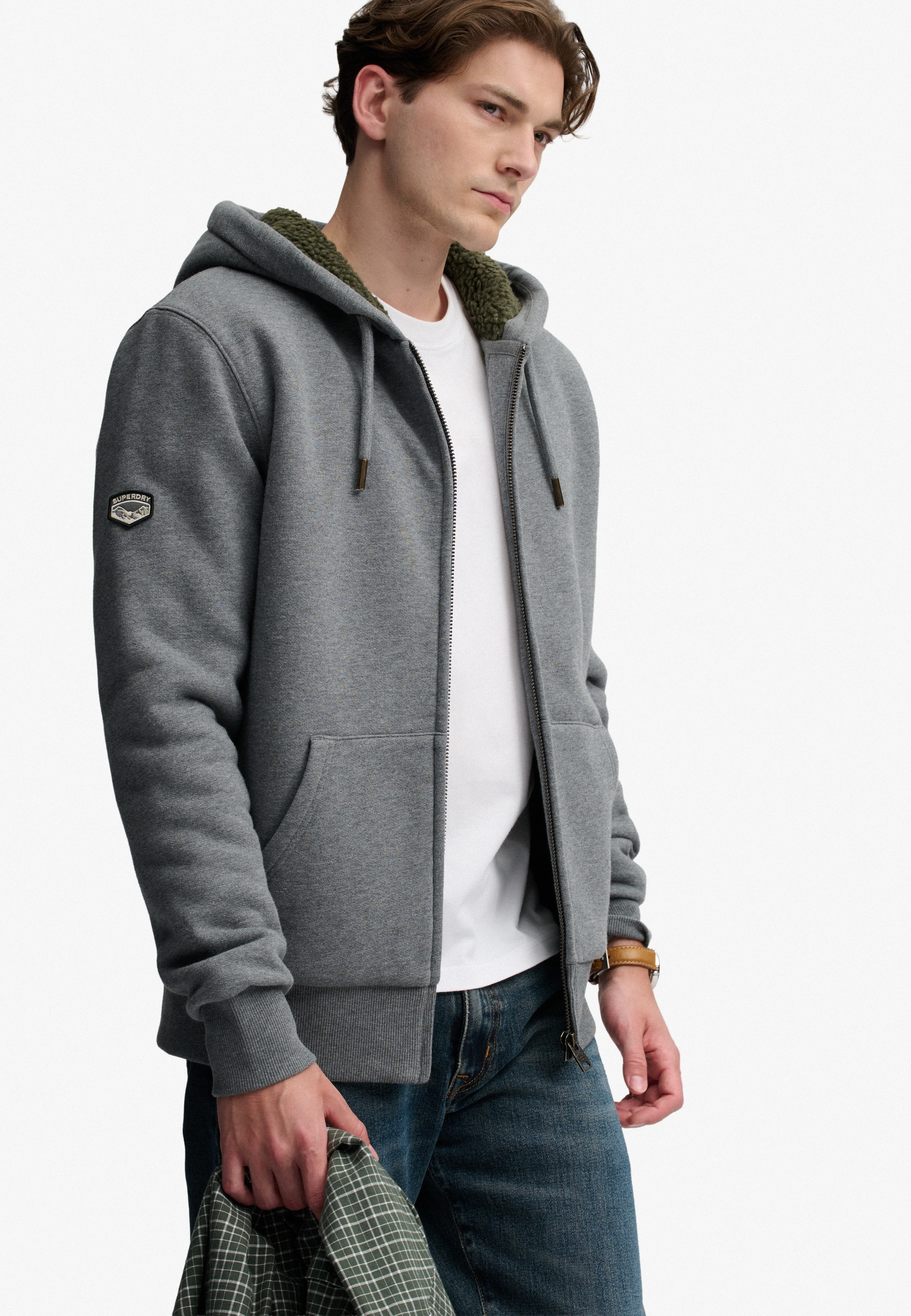 Superdry Kapuzensweatjacke »BORG LINED ZIPHOOD« Baumwollmischung, slim fit