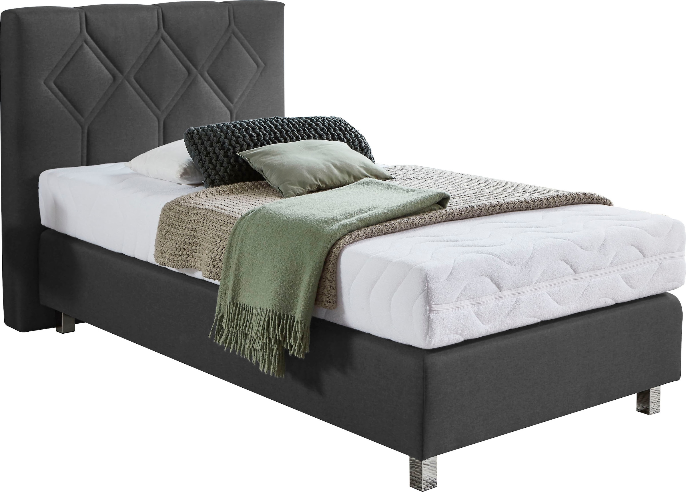 Boxspringbett "Phönix", grau (anthrazit), B:135cm L:210cm, Bezug Bett: Microvelours (100% Polyester) oder Feinstruktur (100% Polyester);Bezug Bonnell-Federkernmatratze: 100% Polyester;Bezug Kaltschaummatratze: 100% Polyester;Bezug Tonnentaschenfederkernma 7