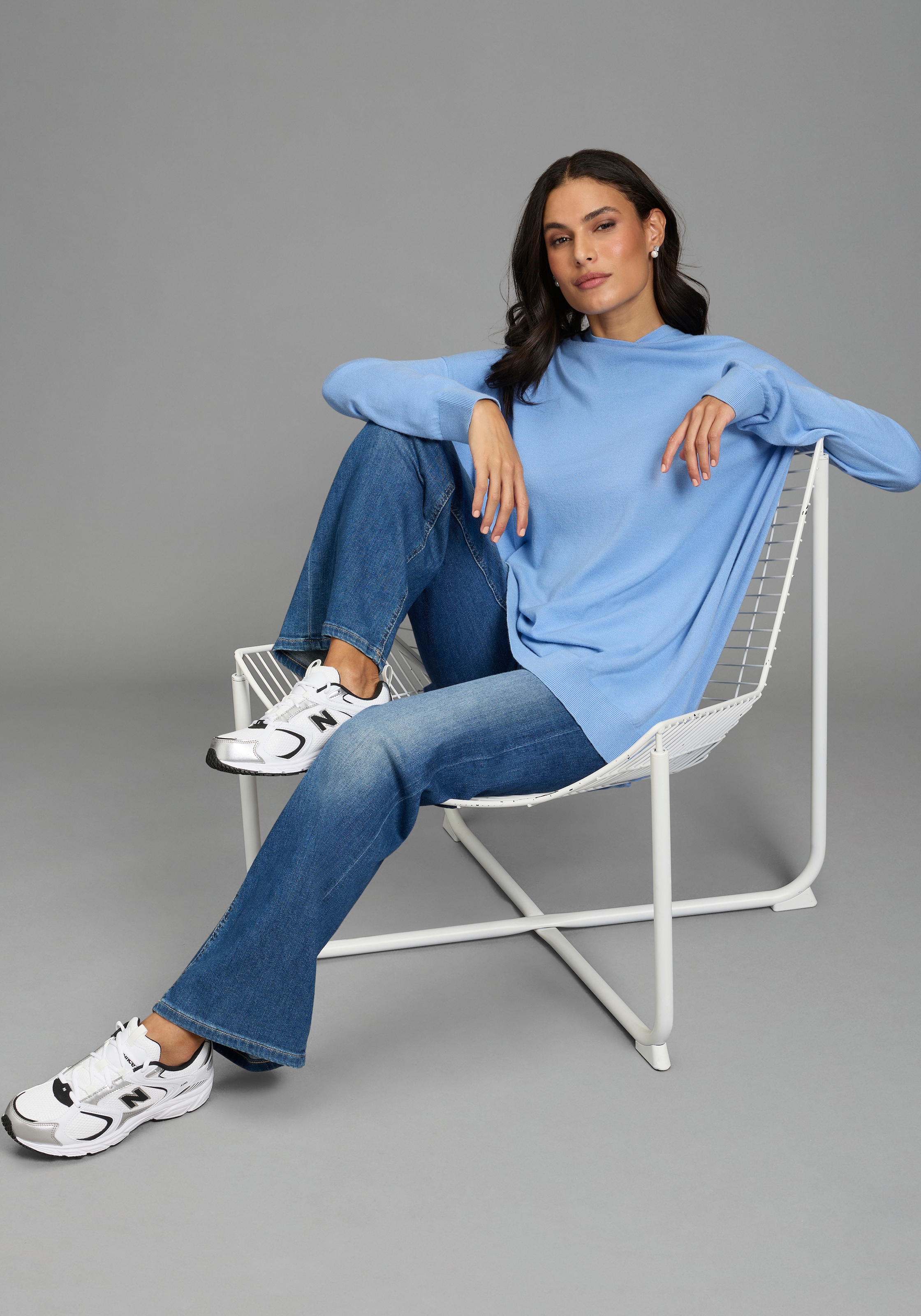 Flashlights Kapuzenpullover mit 3/4 Ärmeln und lockerem Schnitt, Viskosemischung