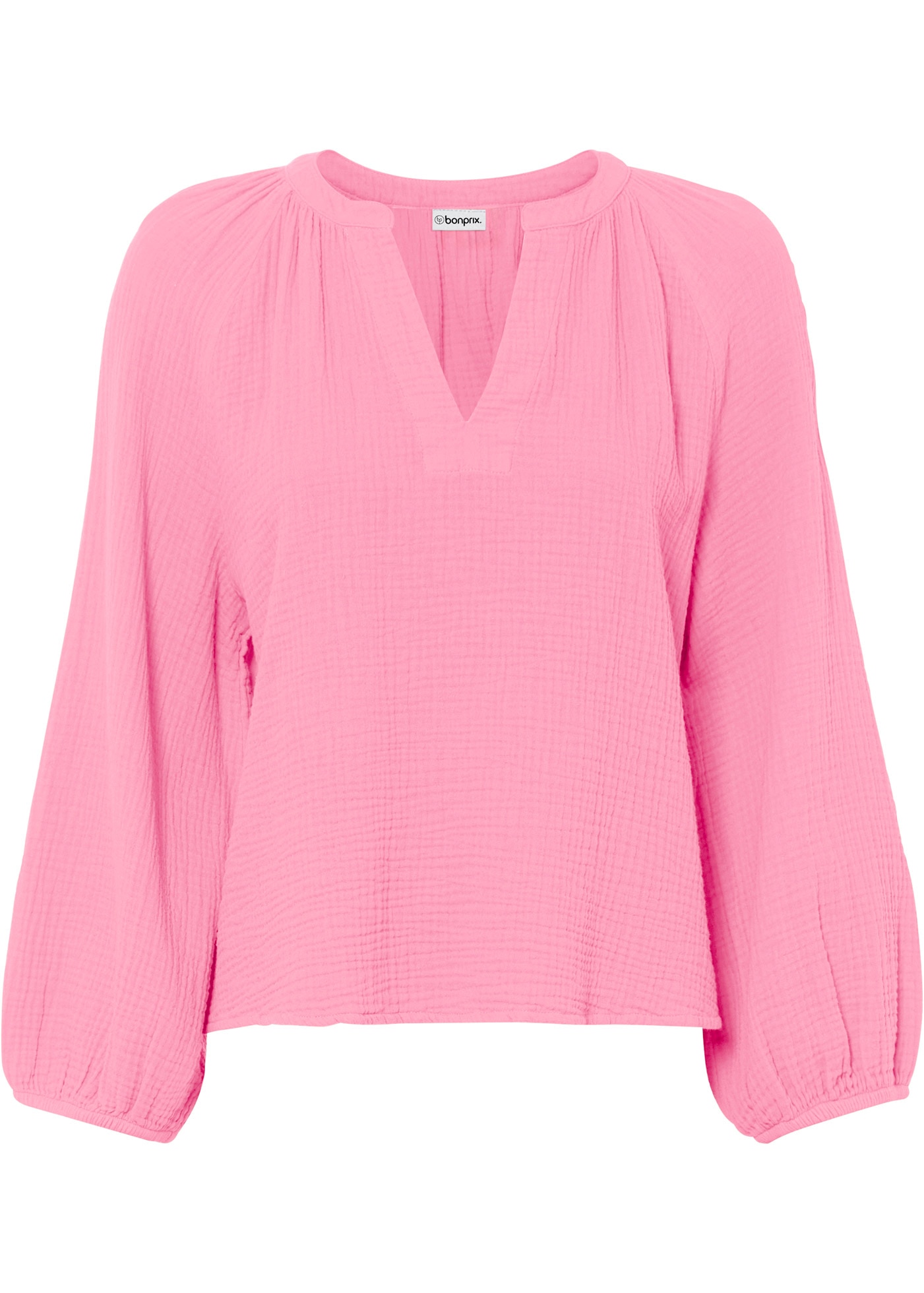 bonprix Shirtbluse »Oversize-Bluse aus Musselin« Oversize-Passform, mit V-Ausschnitt, aus Baumwolle, 3/4-Ärmeln