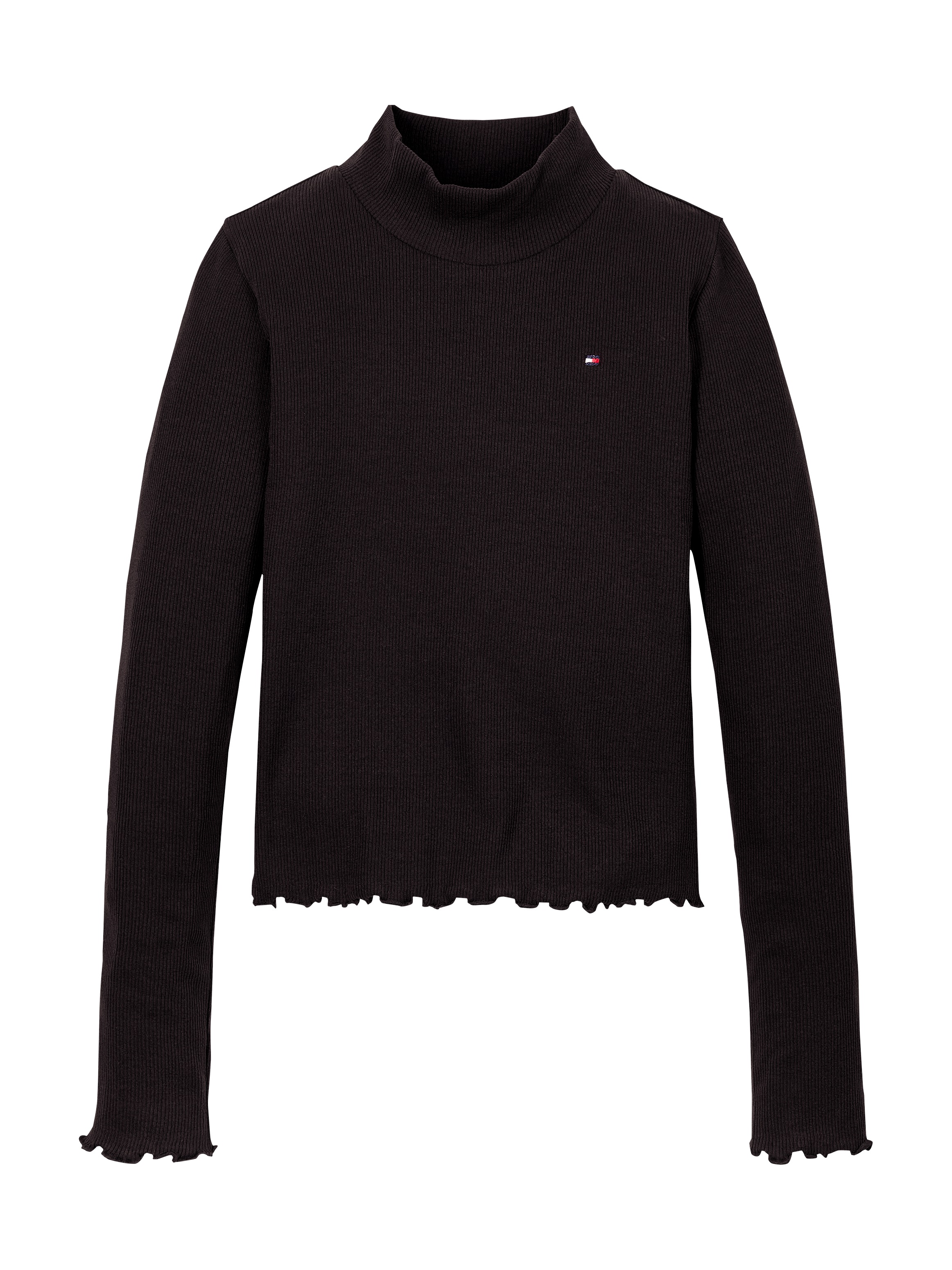 Tommy Hilfiger Langarmshirt »MOCK NECK RIB TOP LS«, mit Babylock-Saum, Logostickerei