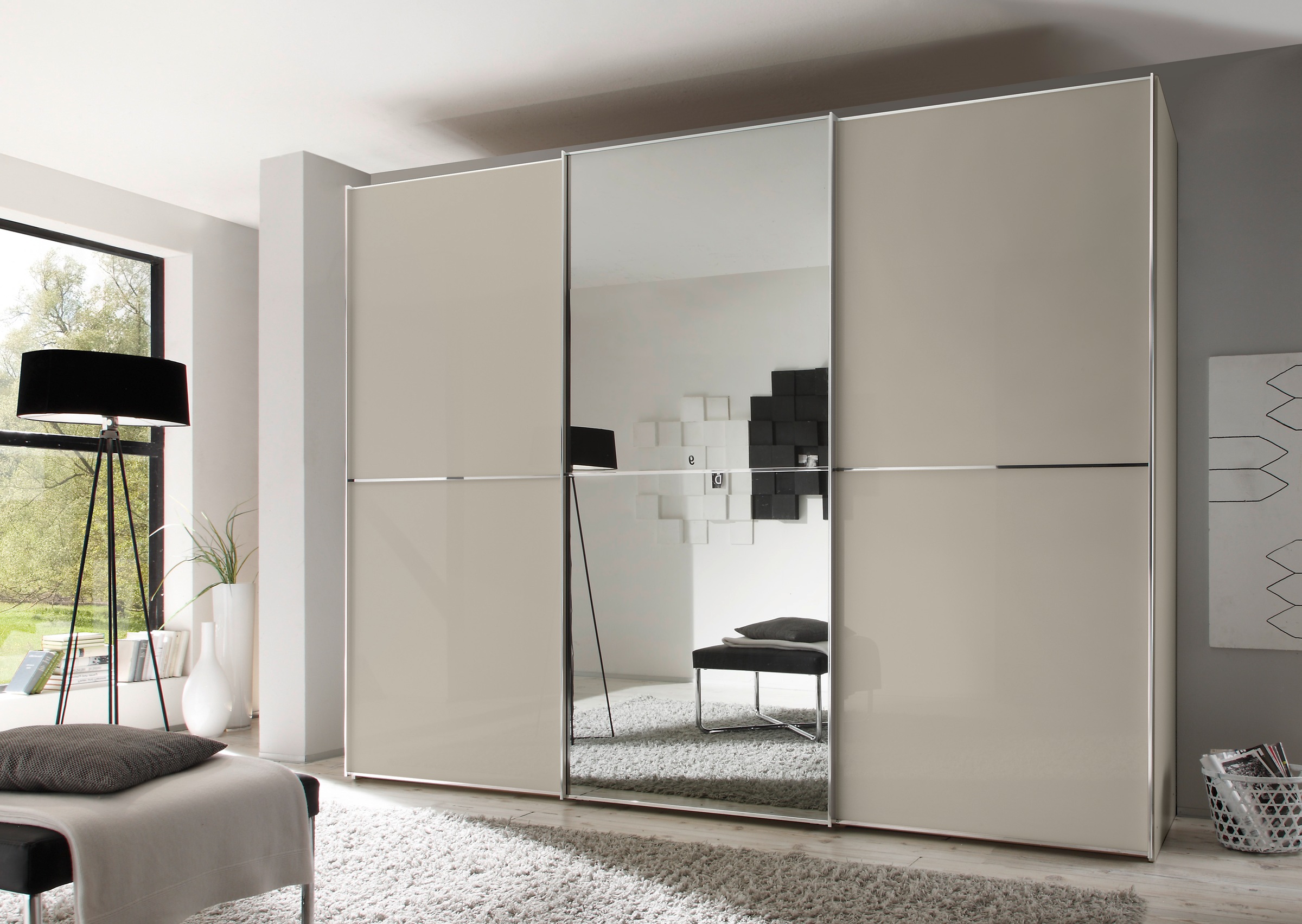 STAUD Schwebetürenschrank »Sinfonie Plus, edles Design in hochwertiger Qualität, Made in Germany«, (in 4 verschiedenen Ausstattungen erhältlich), Mit kombinierter Glas-Spiegel-Front, viele Varianten
