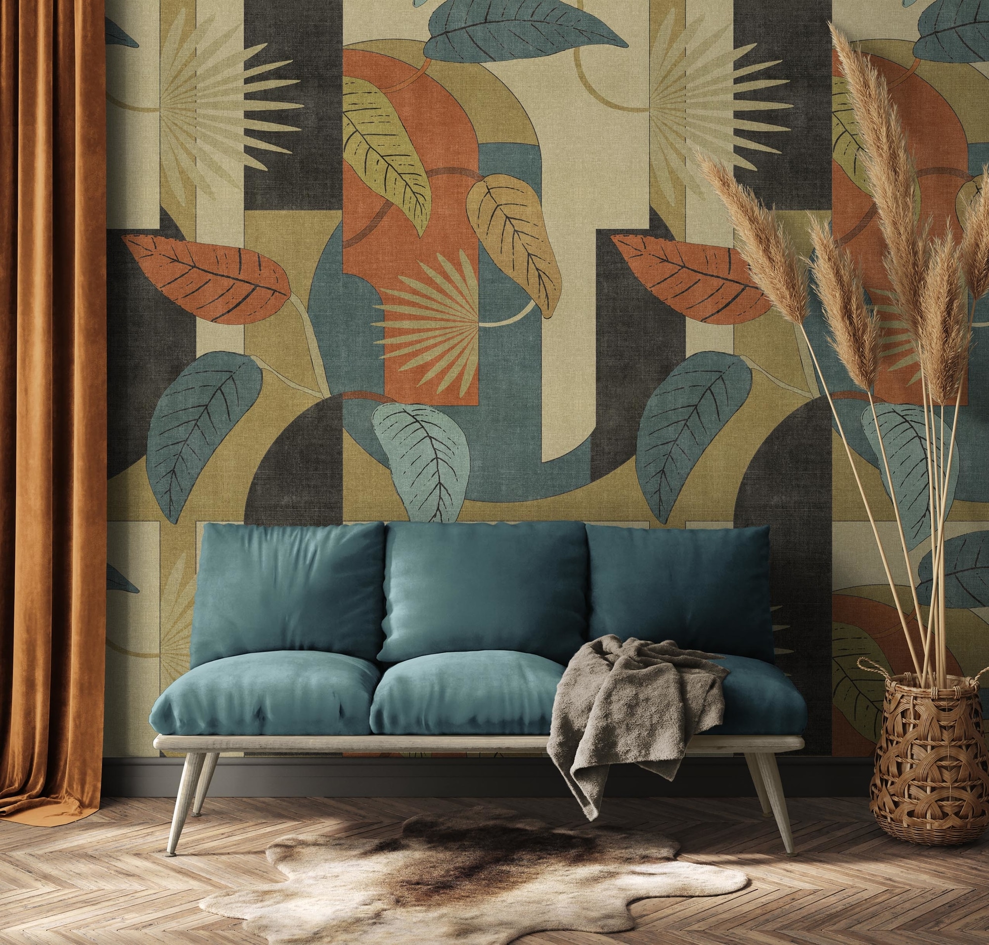 living walls "LIMITED – Retro Blätter Collage Fototapete" Retro grafisch mehrfarbig leicht strukturiert Grafische Blätter und Flächen im farbstarken Retro-Look