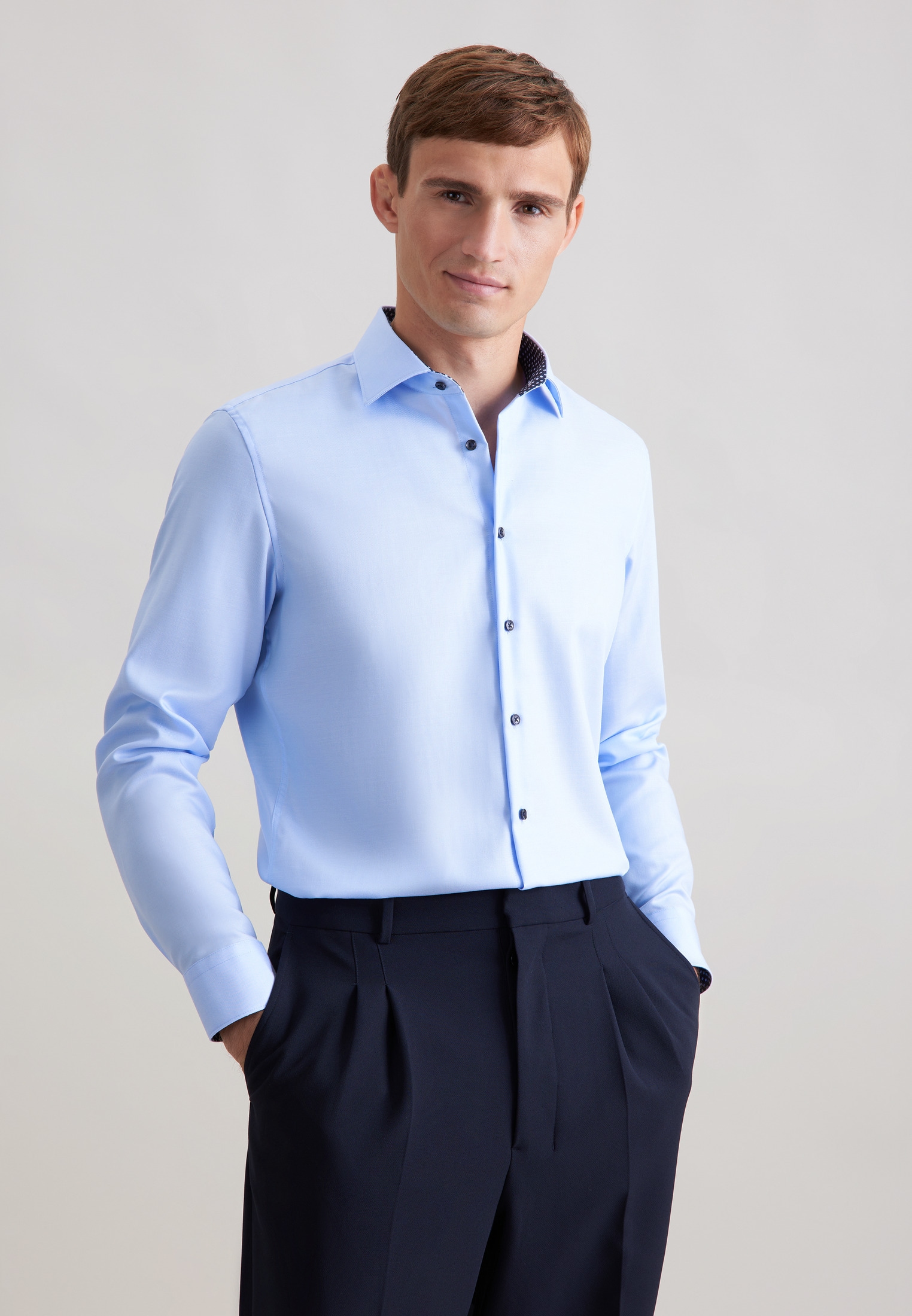 Businesshemd SEIDENSTICKER "Schwarze Rose", Herren, Gr. S (37), normale Ärmellängen, blau, 100% Baumwolle, unifarben, slim fit, 2-Knopf-Manschette, Hemden, Slim 1/1 Kentkragen Uni