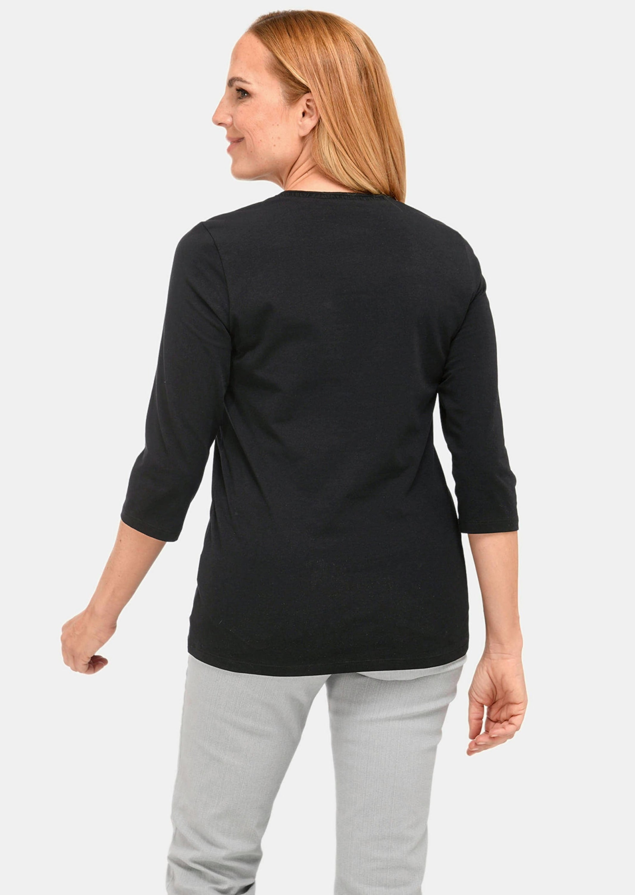 GOLDNER 3/4-Arm-Shirt »Shirt Kurzgröße - Geschmücktes Rundhalsshirt aus Pima-Baumwolle«