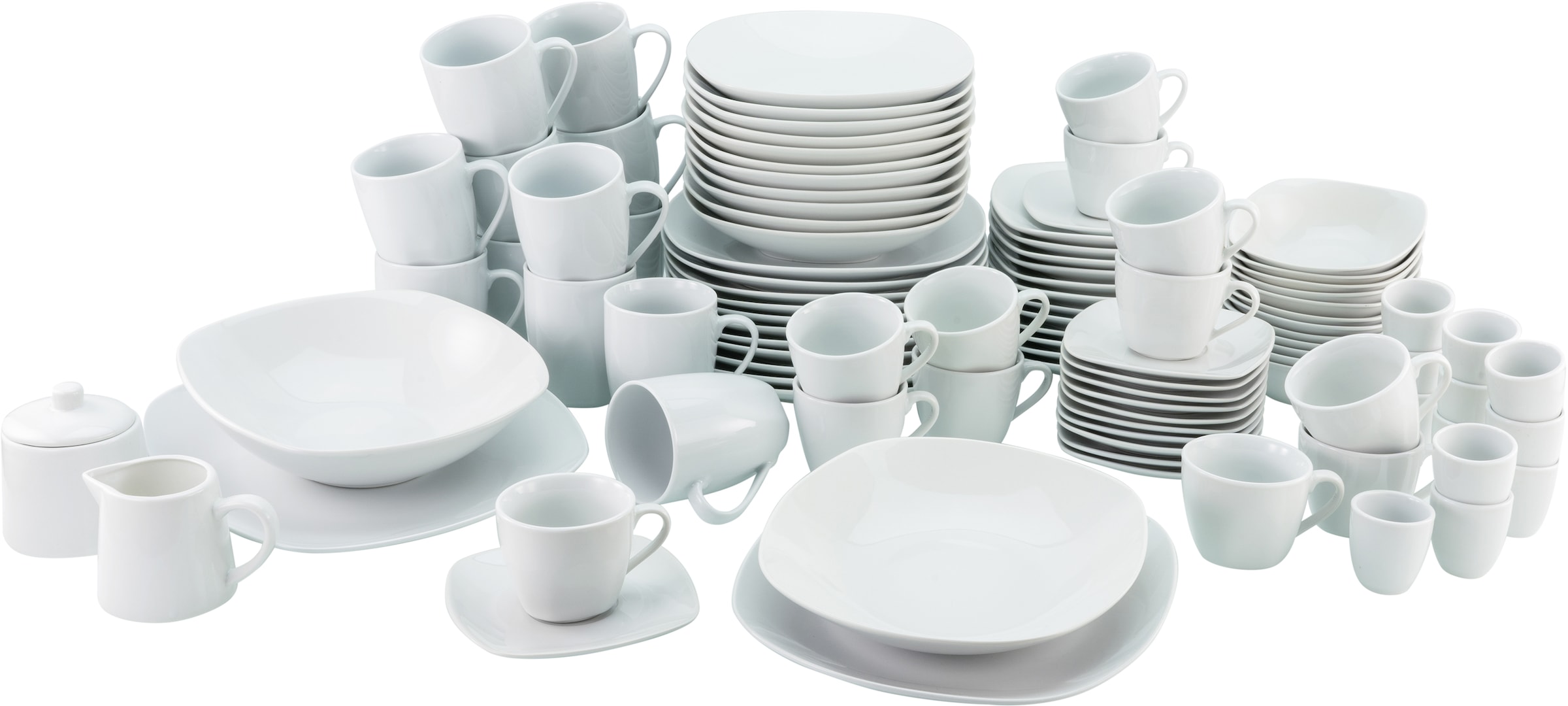 CreaTable Kombiservice »Geschirr-Set Square«, (Set, 100 tlg., Kaffeeservice und Tafelservice im Set, für 12 Personen), Service, weiß, quadratische klassische Form, 100 Teile für 12 Personen