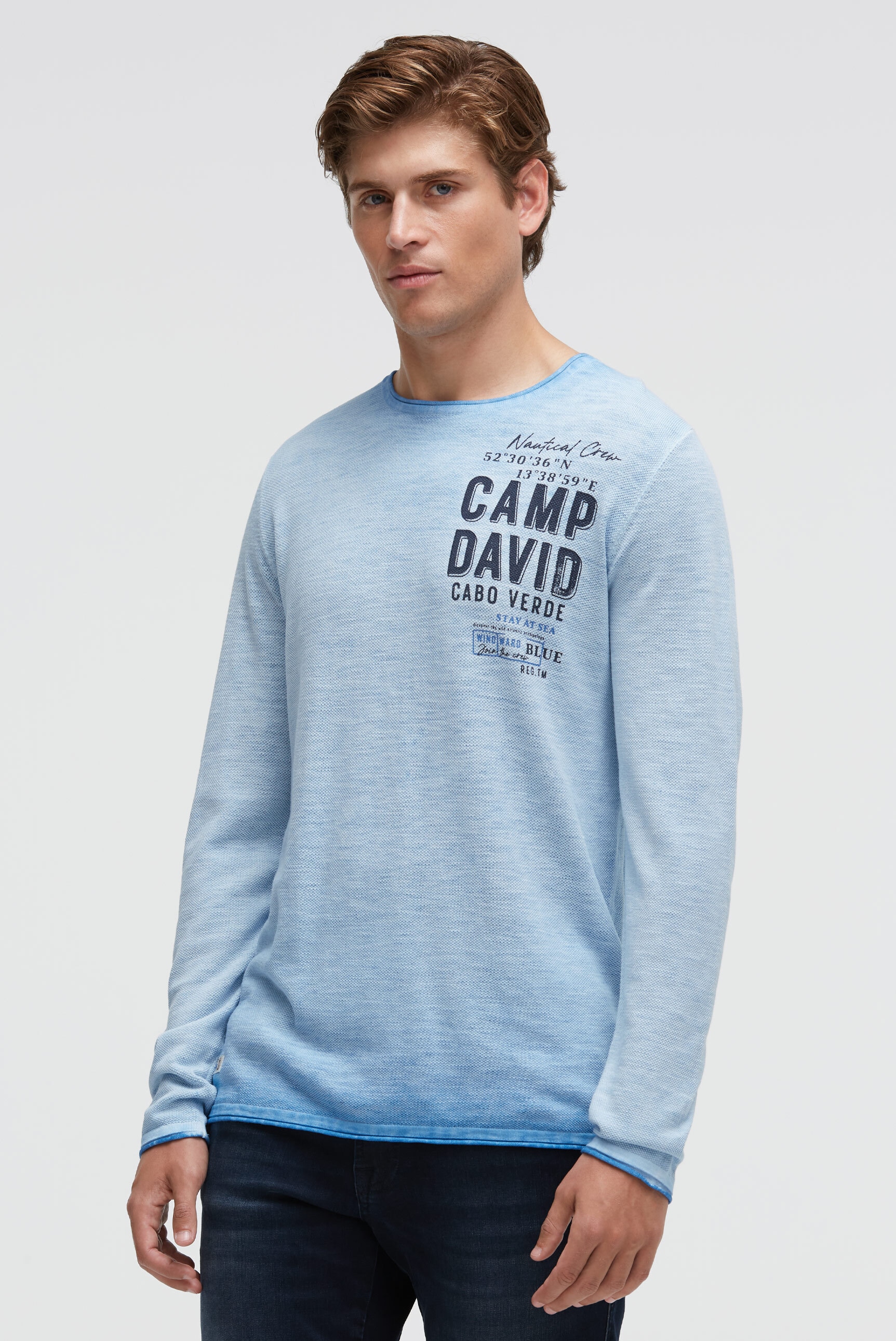 CAMP DAVID Rundhalspullover mit Rollsäumen günstig online kaufen