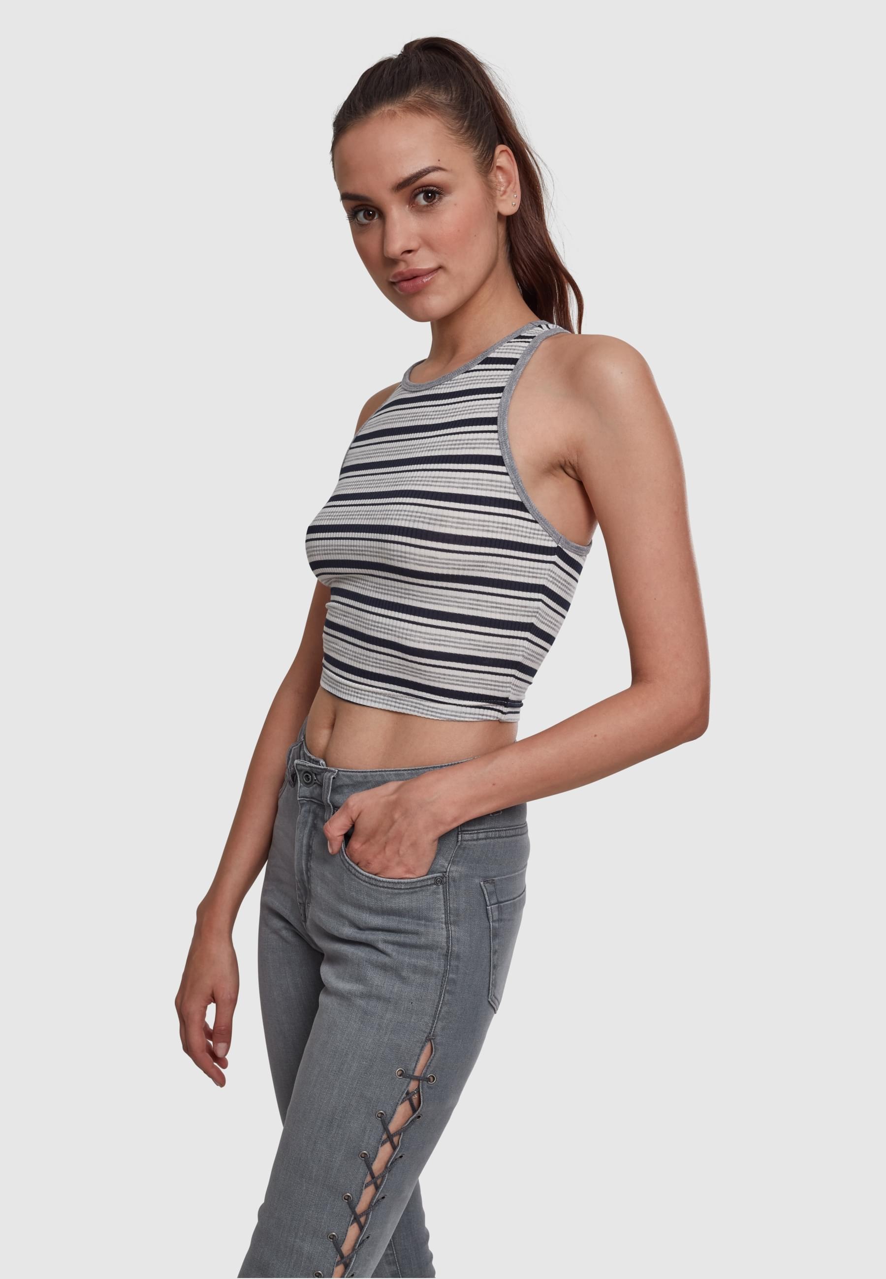 URBAN CLASSICS Muskelshirt »Urban Classics Damen Ladies Rib Stripe Cropped Top«, (1 tlg.)