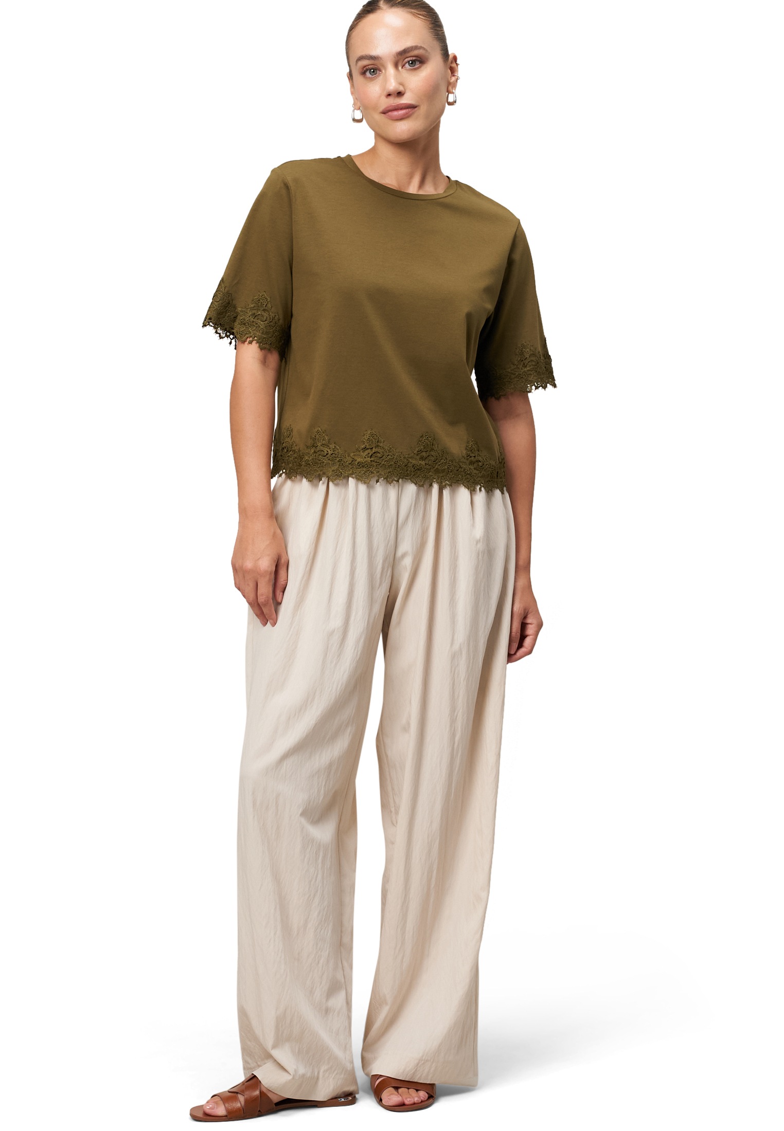 Zero Kurzarmshirt »zero Damen Shirt mit Spitzenbesatz«, (1 tlg.), Spitze