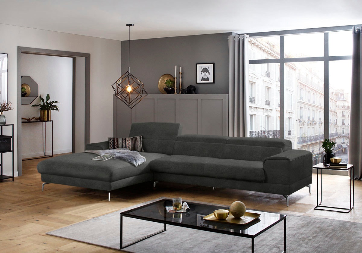 W.SCHILLIG Ecksofa "piedroo, Designsofa mit tollem Sitzkomfort, elegant und bequem, L-Form" Kopfteilverstellung, wahlweise mit Sitztiefenverstellung, Breite 343cm
