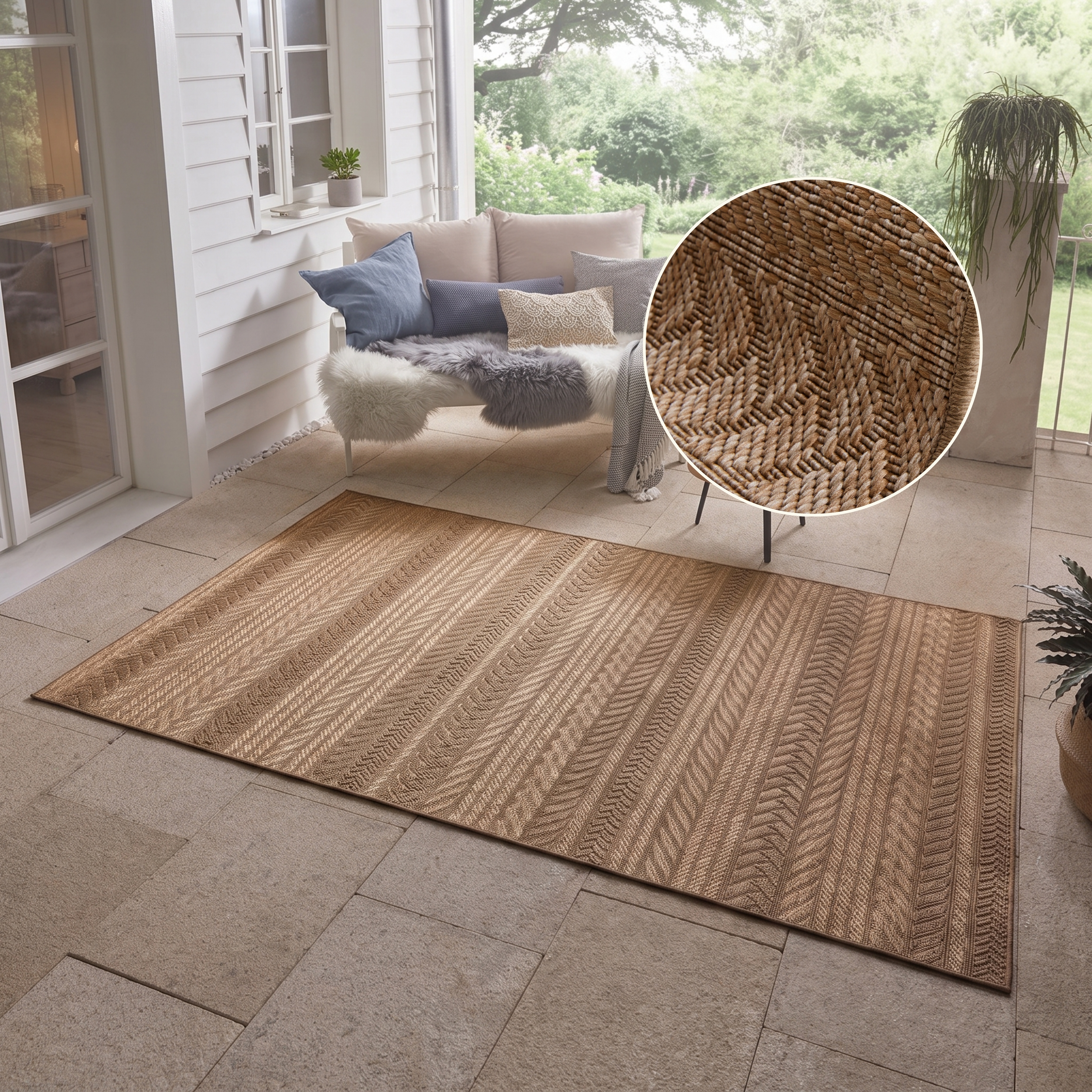 NORTHRUGS Teppich "Granado" rechteckig 6 mm Höhe In- und Outdoor, Sisal Optik, Robust, Pflegeleicht, Flachgewebe