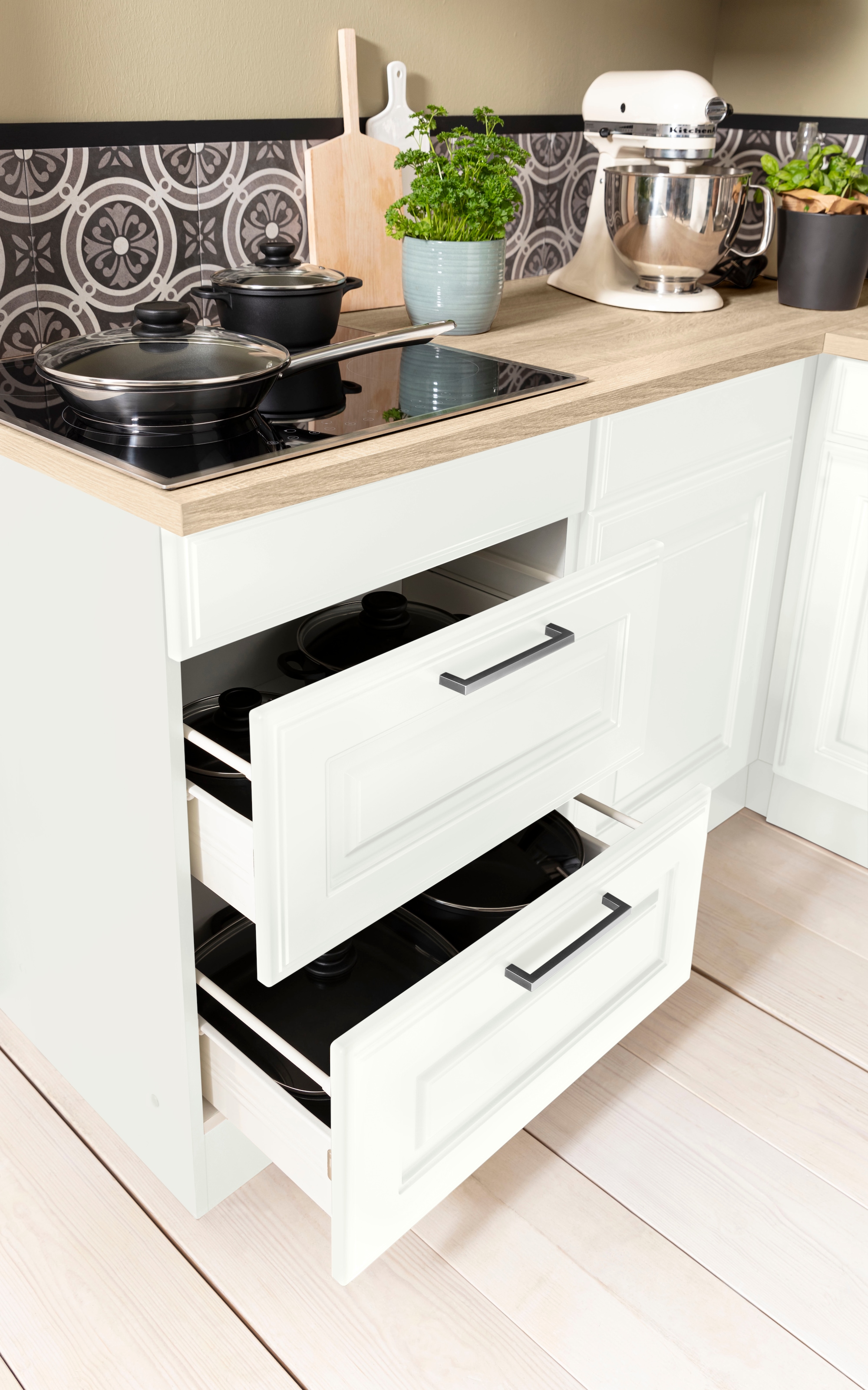 HELD MÖBEL Winkelküche »Stockholm«, Stellbreite 260/170 cm, mit E-Geräten, MDF Frontenl