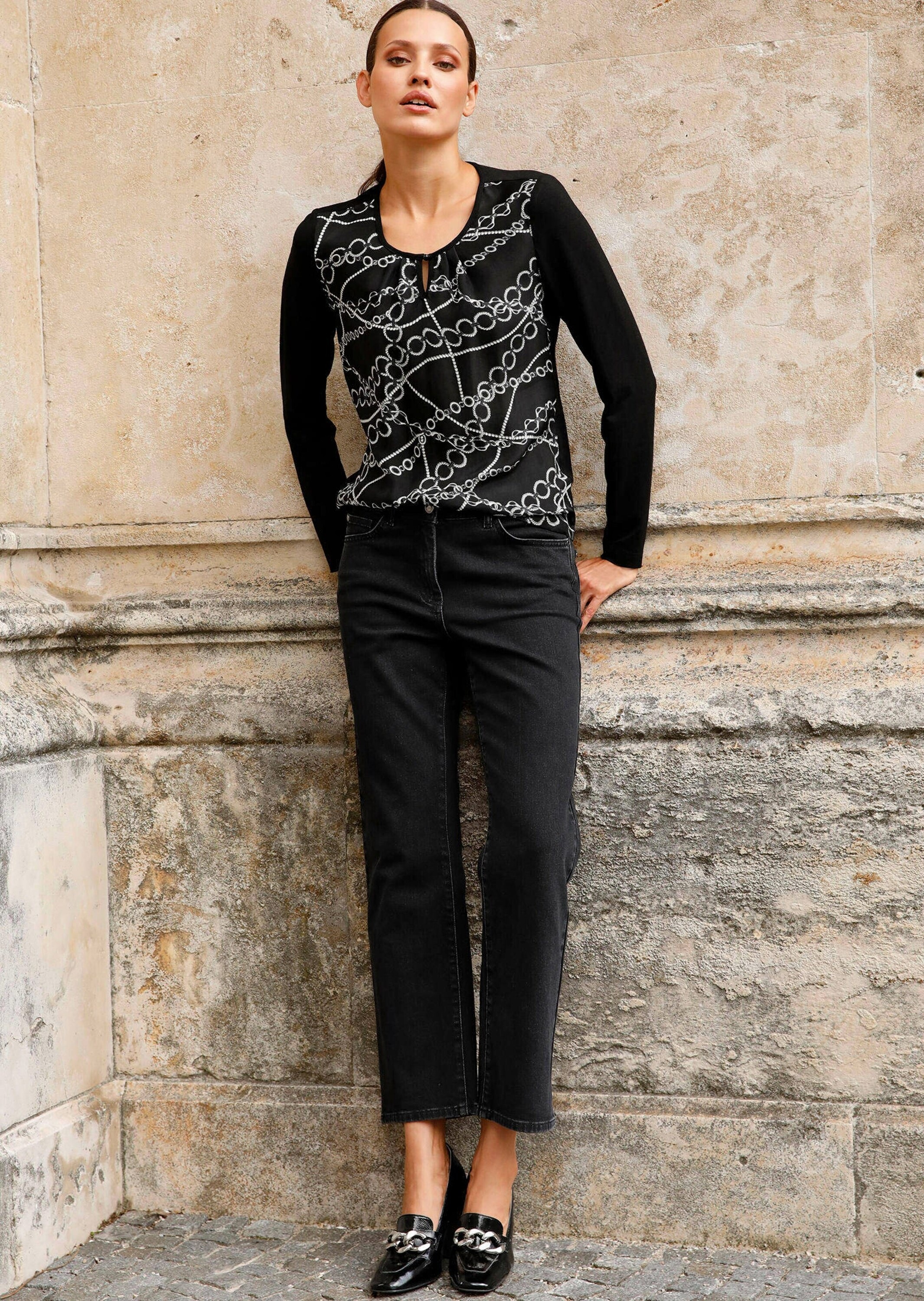 Alba Moda Shirtbluse »Blusenshirt Blusenshirt mit Kettendruck«
