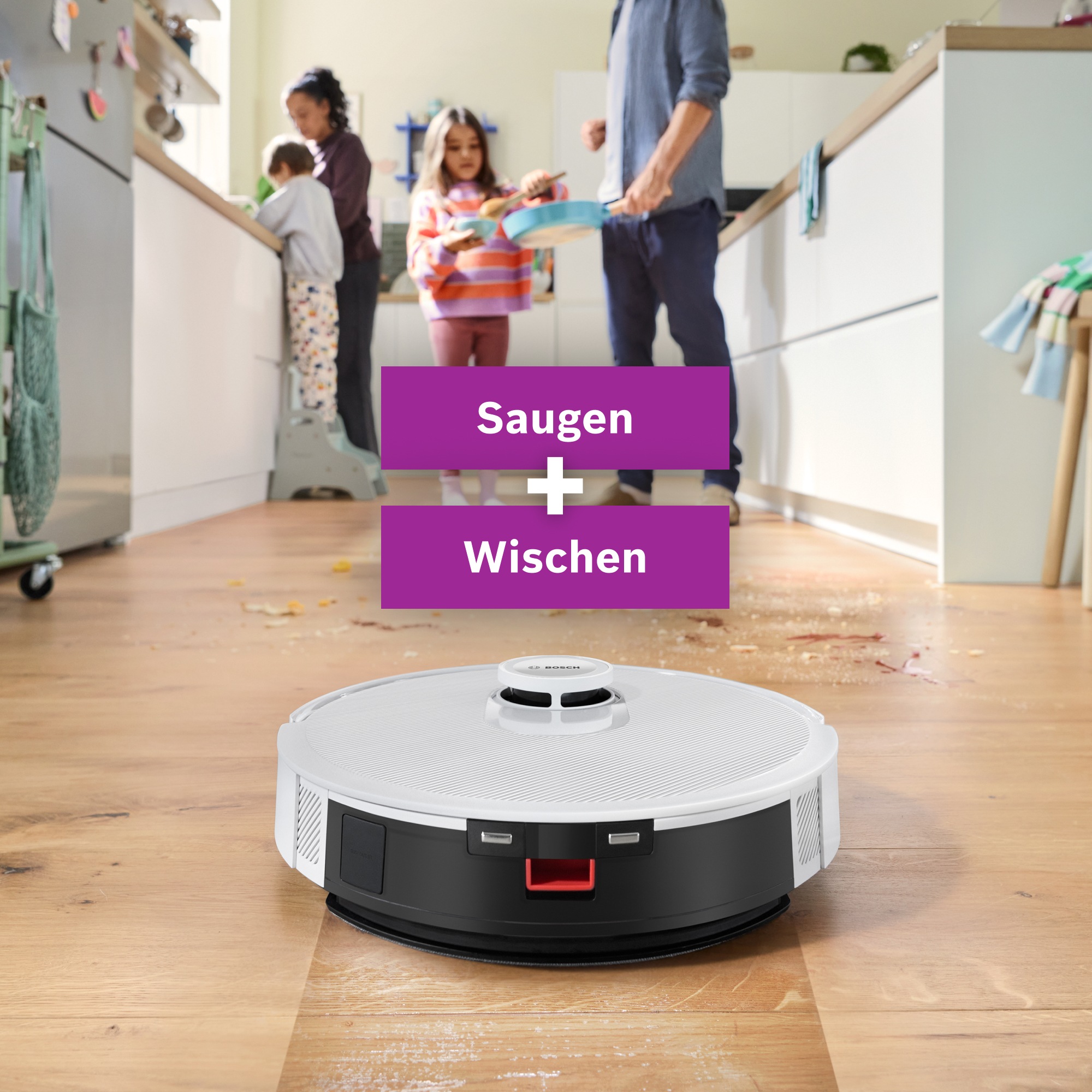 BOSCH Saugroboter »Spotless BCRC1W, Saugroboter mit Wischfunktion, 11.000 Pa Saugkraft«, Ladestation, einfache Navigation mit Infrarot-Licht, Carbon Bürste