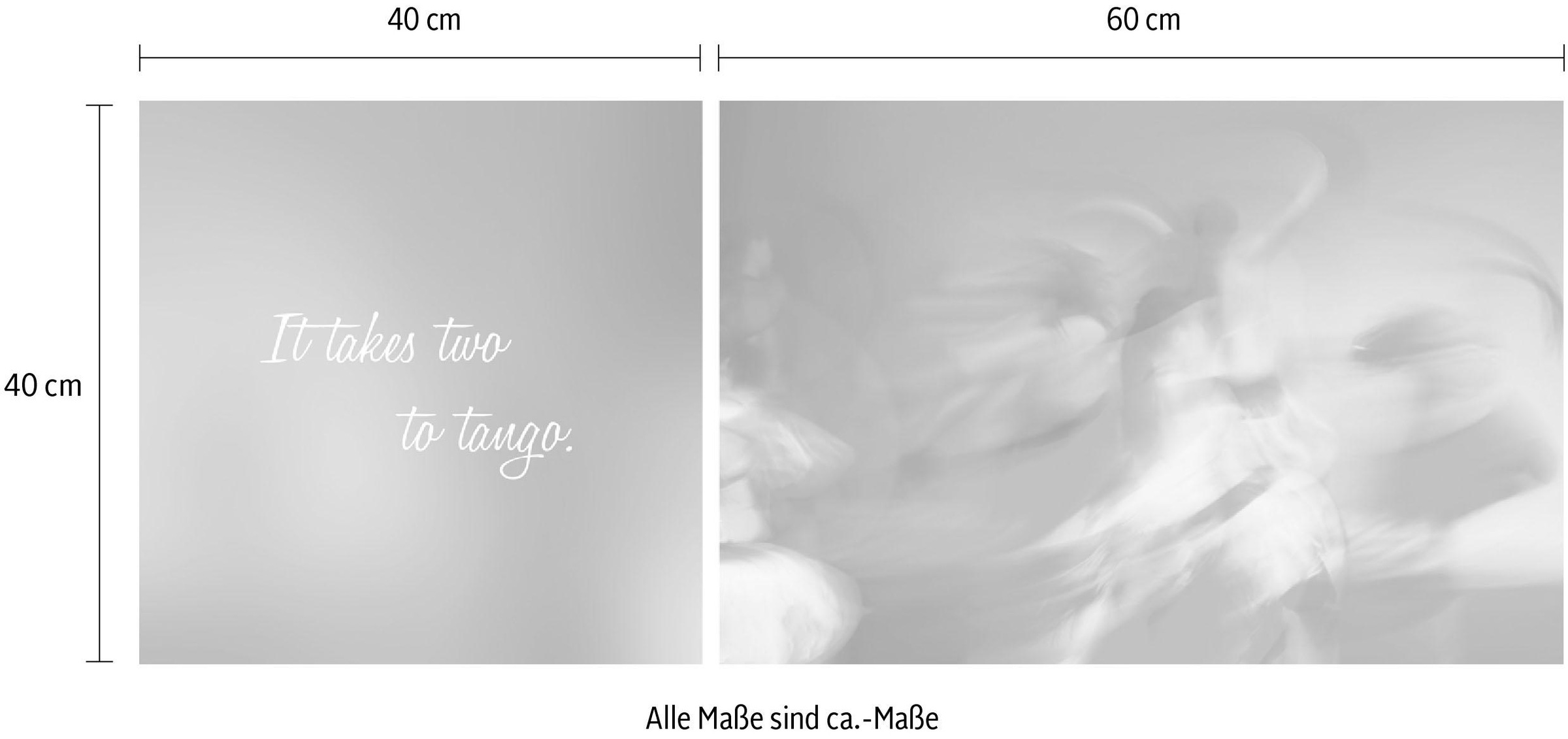 queence Leinwandbild »Tango«, Abstrakte-Kunst-Modern-Spa-Spa Bilder-Sprüche-Sprüche & Texte-Schriftzug-Schriftzüge, (Set), Premium-Leinwandstoff, Handarbeit aus Deutschland, Spruch, 2er Set