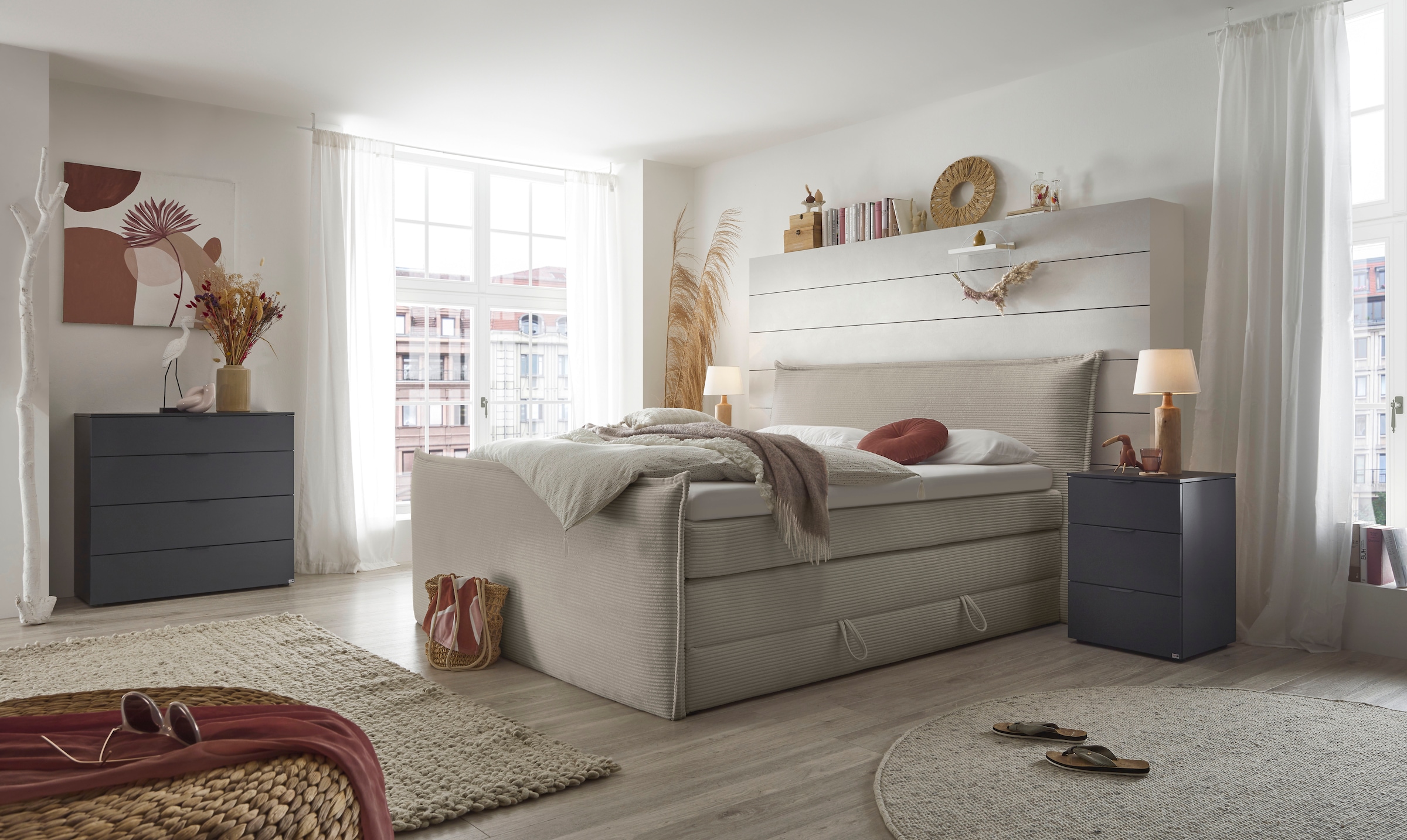 set one by Musterring Boxspringbett "Florida" in modernem Cord-Bezug, mit B günstig online kaufen