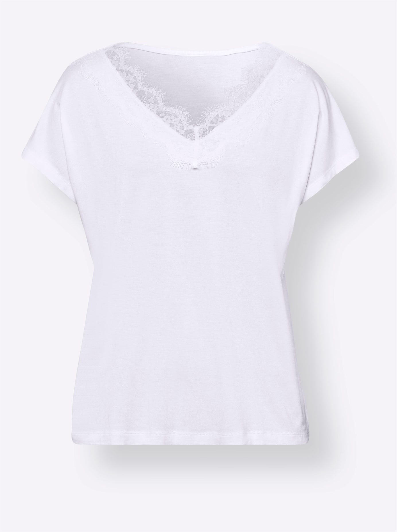 Kurzarmshirt HEINE "Shirt", Damen, Gr. 38, weiß, 95% Viskose, 5% Elasthan, unifarben, V-Ausschnitt, Shirts 3