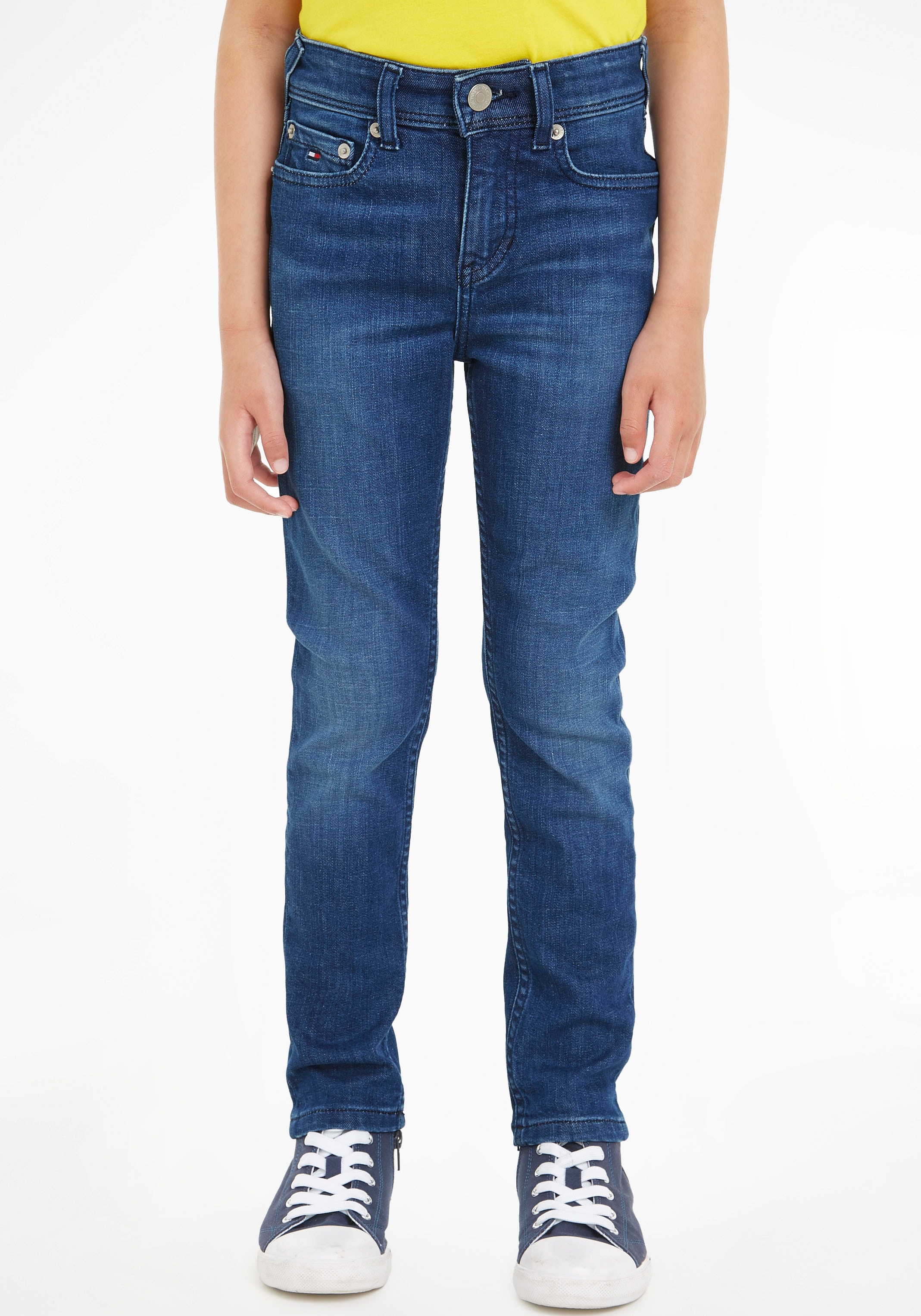 »SCANTON Hilfiger WASH«, Y online DARK Slim-fit-Jeans | Tommy mit Logostickerei bestellen BAUR
