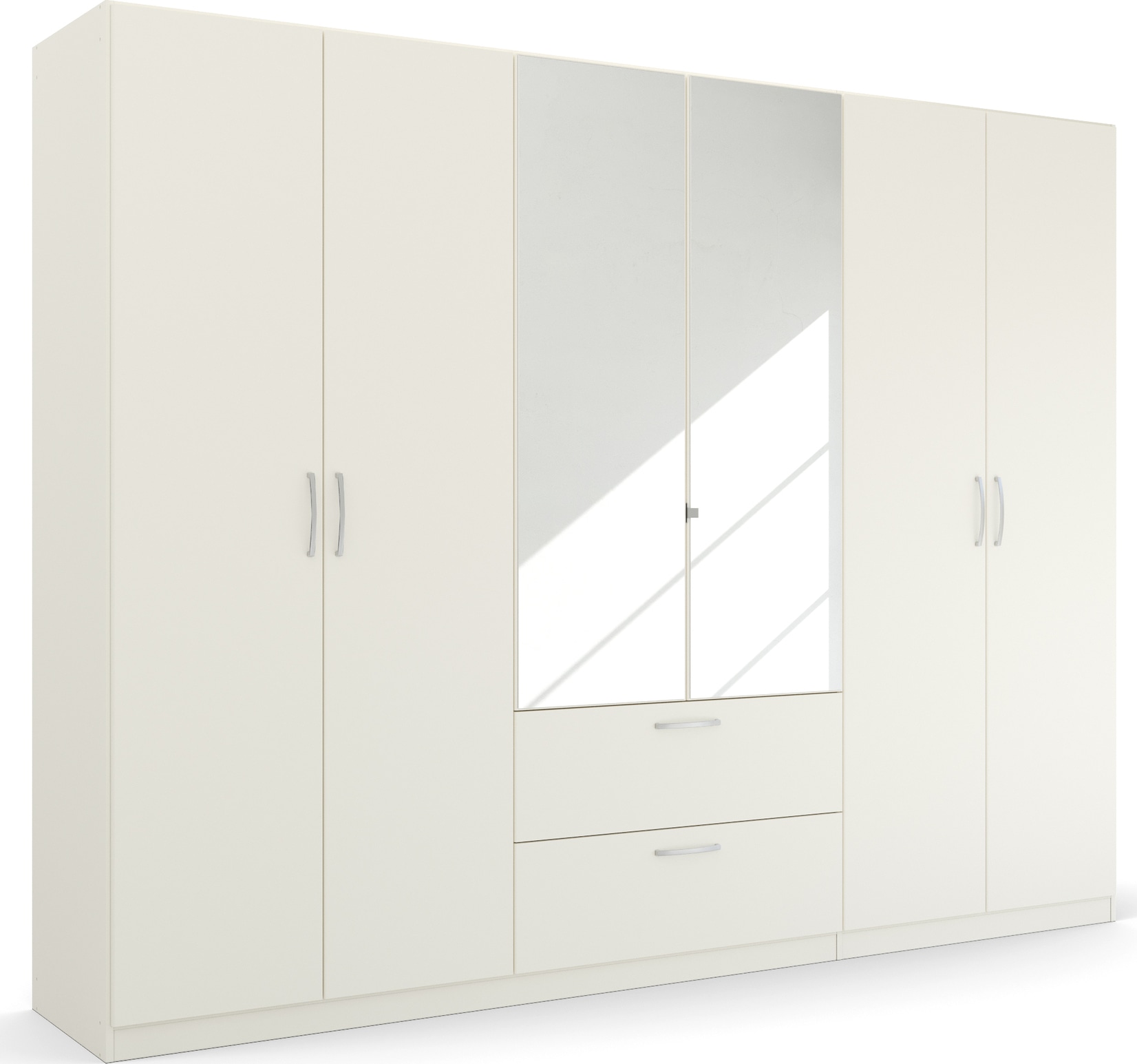 rauch Drehtürenschrank "Kleiderschrank Schrank Garderobe Ankleide PURE BY QUADRA SPIN" Breiten: 181/226/271 cm, Höhe 210 cm, mit Spiegel, in puristischem Design, Griffe alufarben MADE IN GERMANY