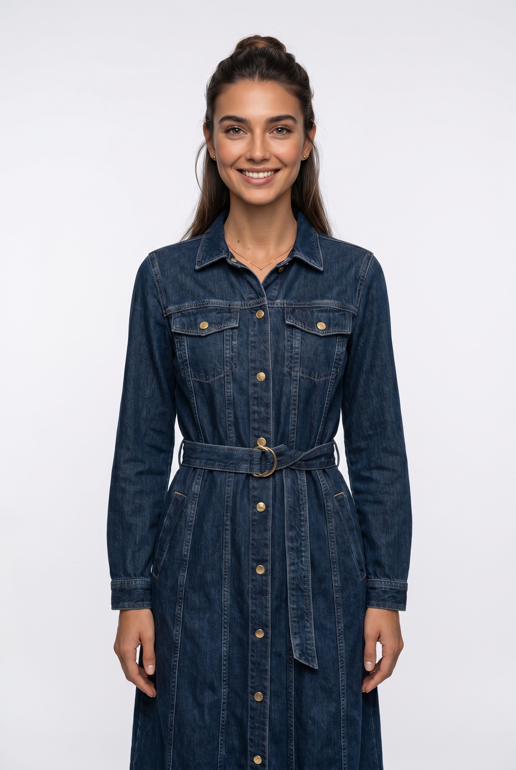 Gant Jeanskleid "BELTED DENIM MIDI" Brusttaschen Paspeltaschen mit verstellbaren Gürtel