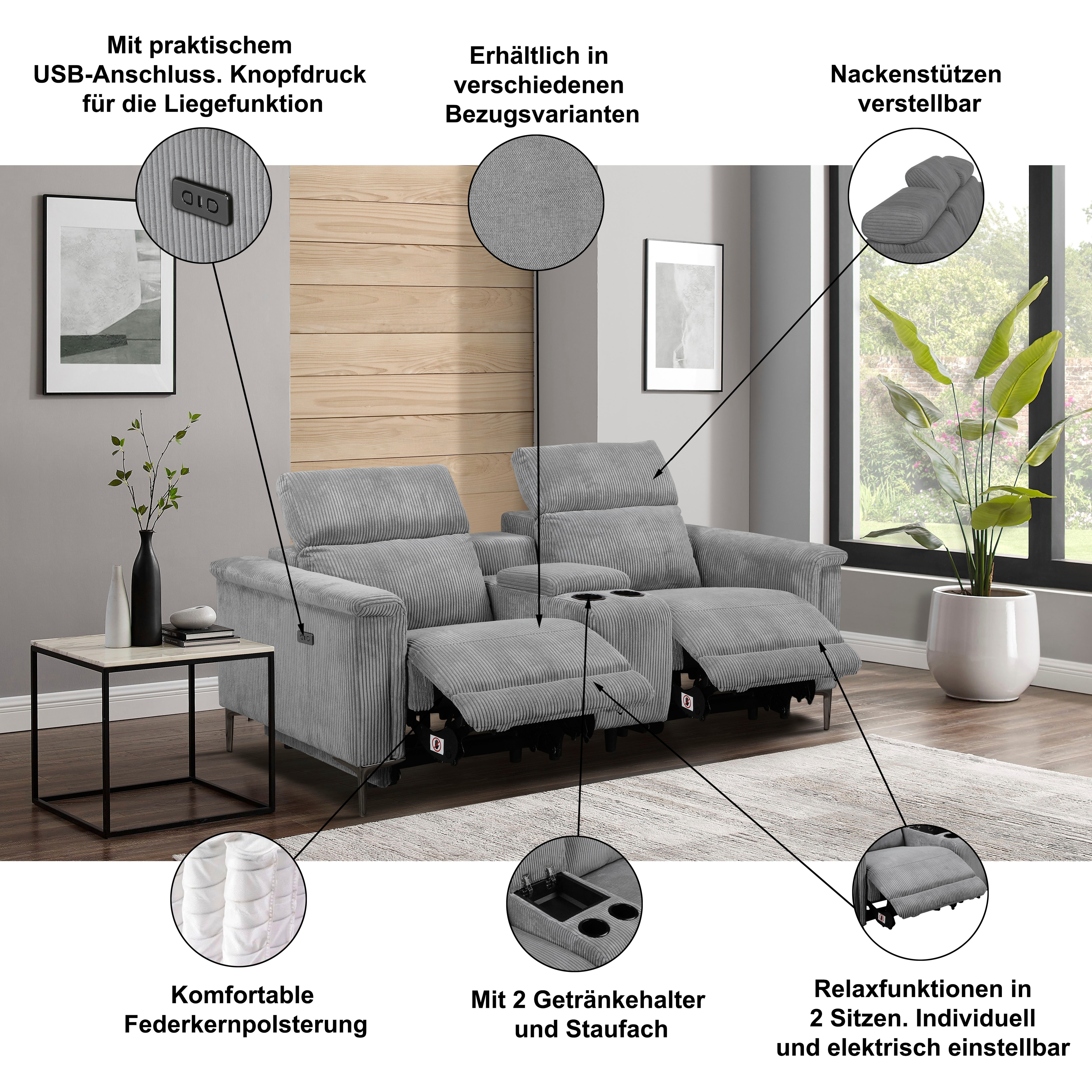 Thumbnail - Home affaire 2-Sitzer "Lund, Kinosofa, Relaxfunktion, TV-Sessel, manuell/elektrisch (USB-A)" m. elektrischer o. manuelle...