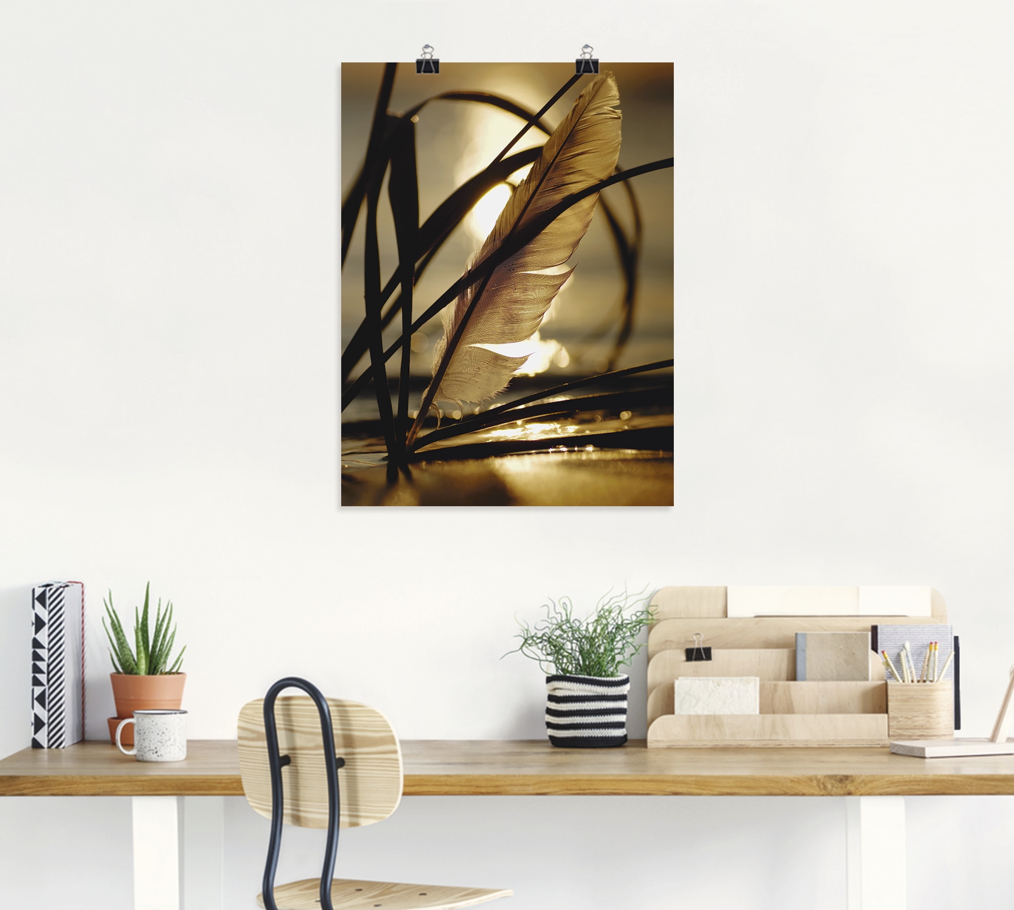 Artland Wandbild »Feder im Abendlicht«, Gräser, (1 St.), als Leinwandbild, Poster, Wandaufkleber in verschied. Größen