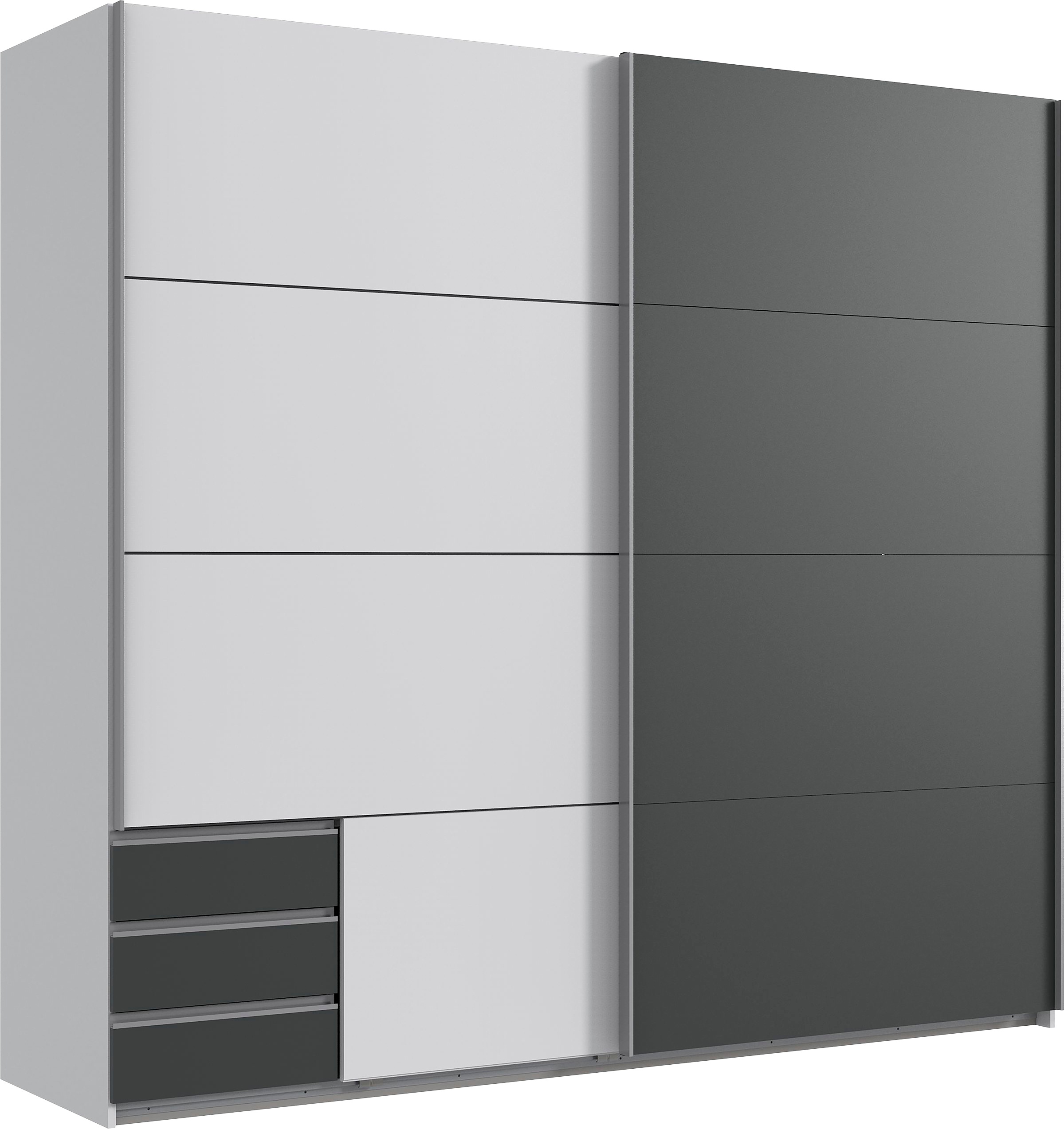 Schwebetürenschrank WIMEX, B:225cm H:210cm T:64cm, weiß, Schränke, "Emden", Mit Außenschubkästen
