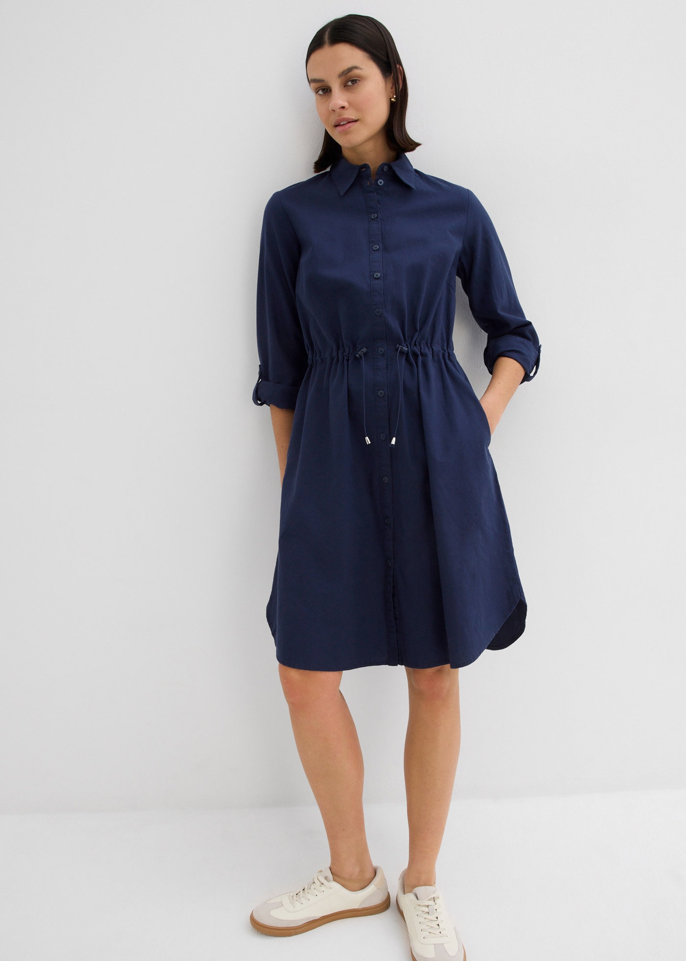 bonprix "Hemdblusenkleid aus Leinen-Baumwoll-Mix" 1 tlg. für lässigen Look, aus Leinen-Baumwoll-Mix, in A-Linie, mit Taschen