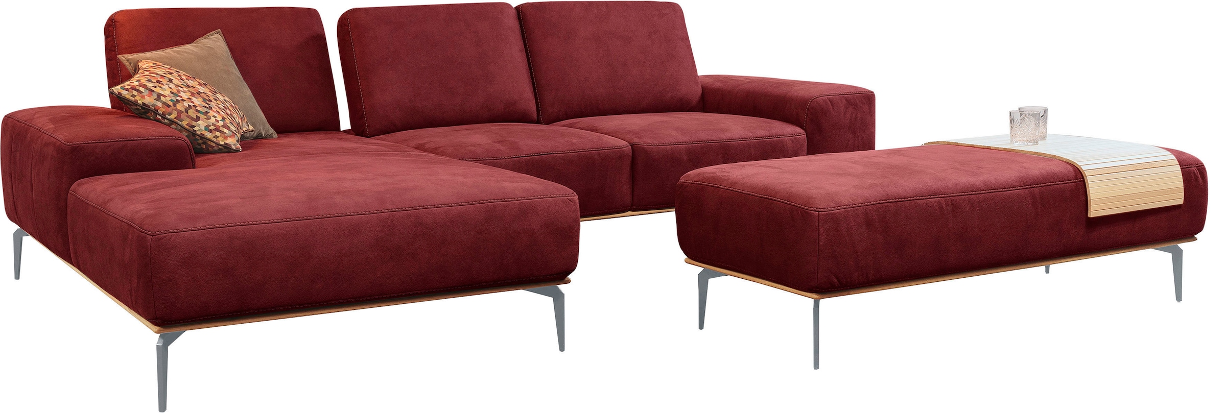 W.SCHILLIG Ecksofa »run, Designsofa mit tollem Sitzkomfort, bequem, L-Form«, mit elegantem Holzsockel, Füße in Silber matt, Breite 279 cm