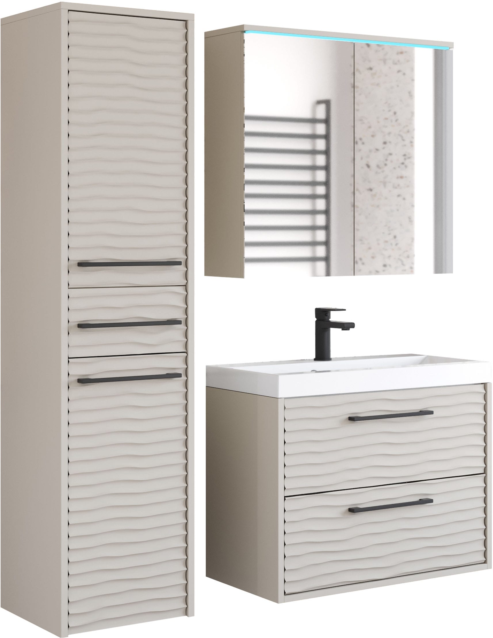 welltime Badmöbel-Set "Canada - Fronten mit Wellenstruktur" Komplett-Set, F günstig online kaufen