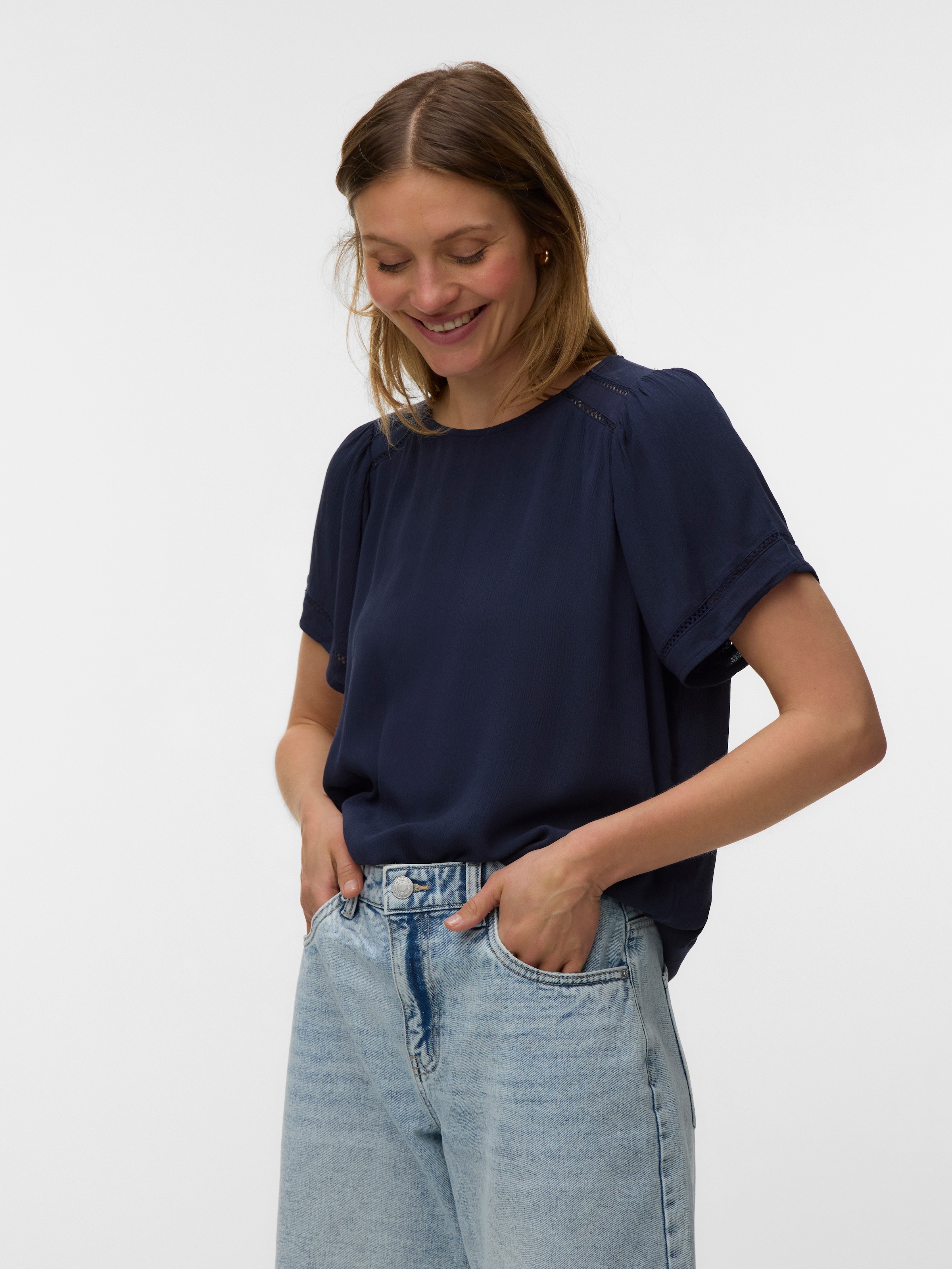 Vero Moda Shirtbluse »VMMENNY LACE SS TOP WVN GA« Viskose, regular fit