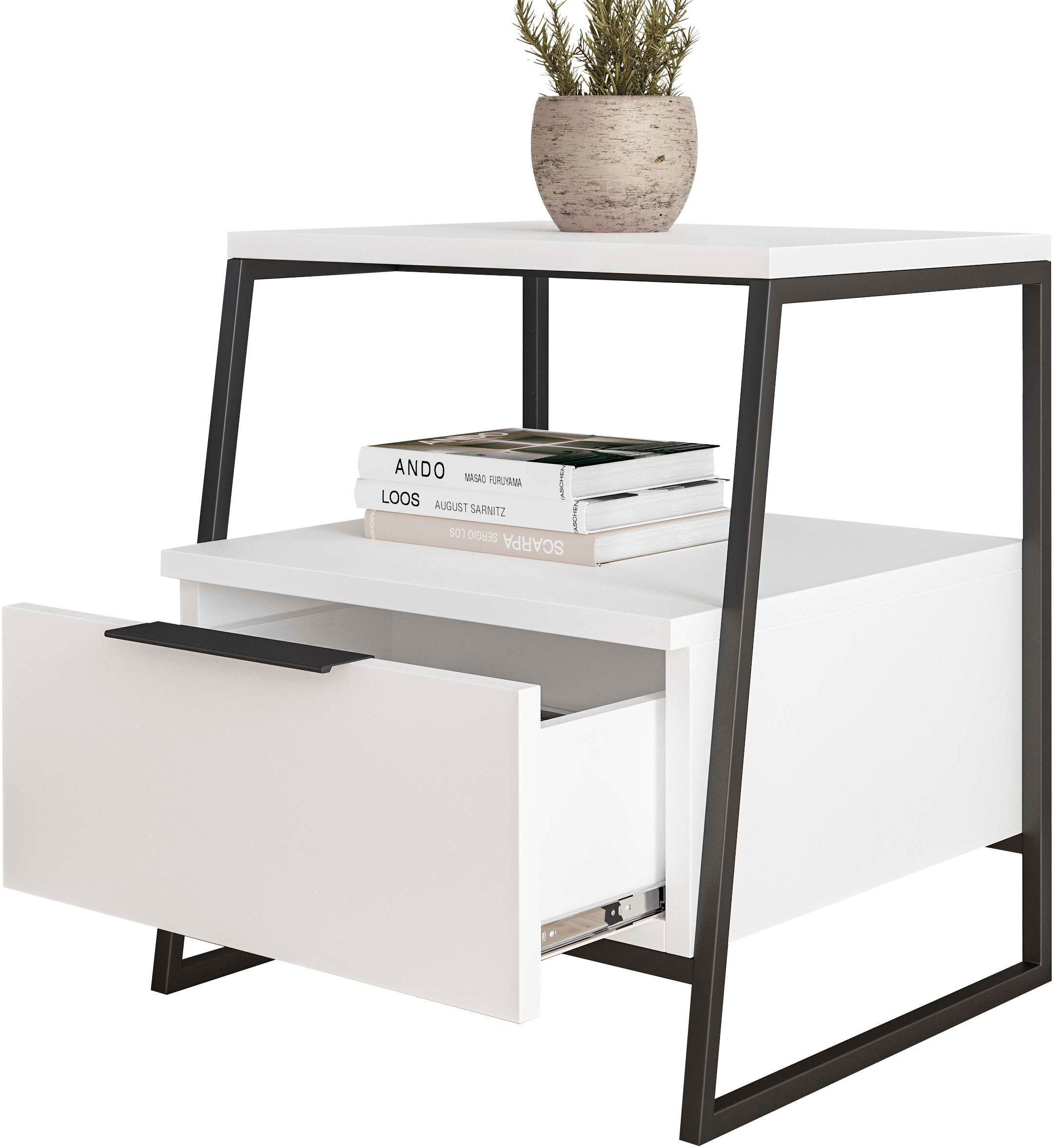 Decortie Nachttisch »PAL NACHTTISCH MIT SCHUBLADEN«, (Packung, 1 St.), Leichte Montage, Lagerung, Platzsparend