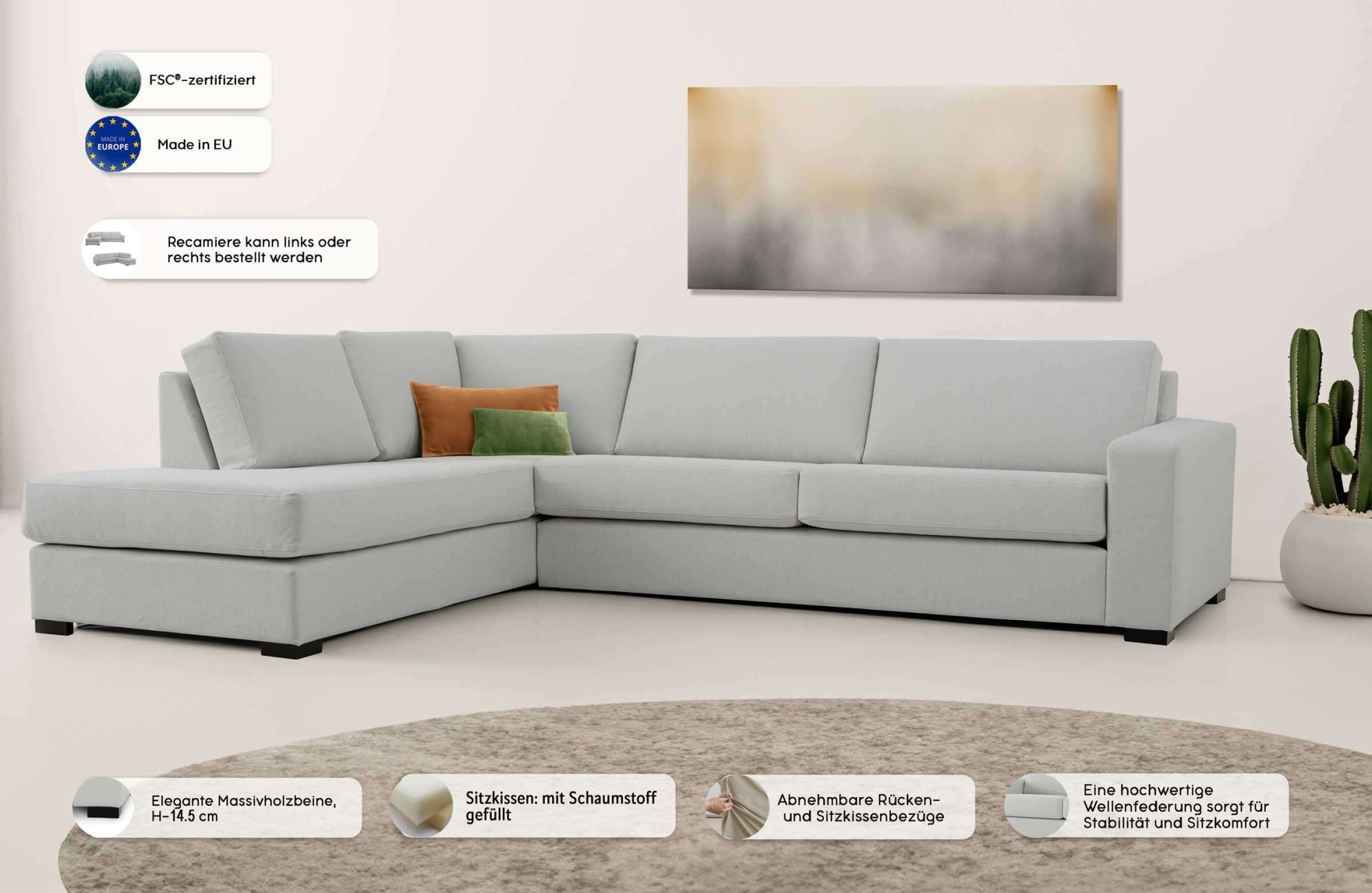 Home affaire Ecksofa »Branwell«, Breite 304 cm, Struktur fein, mit Wellenunterfederung