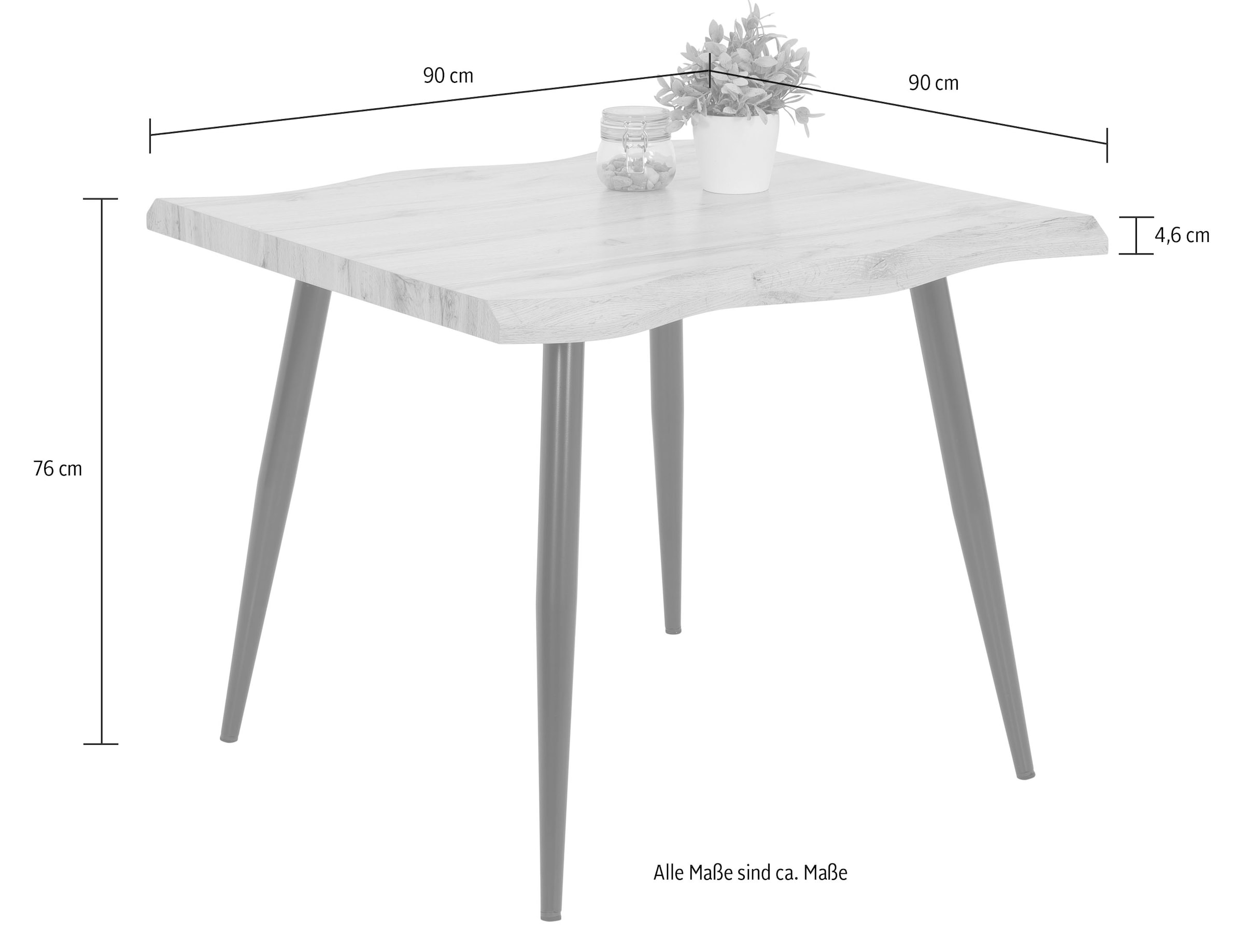 HELA Baumkantentisch »GABI IV«, Baumkantenoptik (Face Up), 90x90 cm, praktisch für kleine Räume