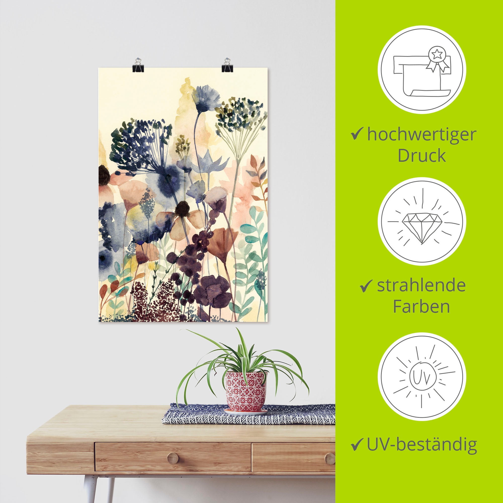 Artland Wandbild »Sonnengetrocknete Blüten II«, Blumenwiese, (1 St.), als Leinwandbild, Poster in verschied. Größen