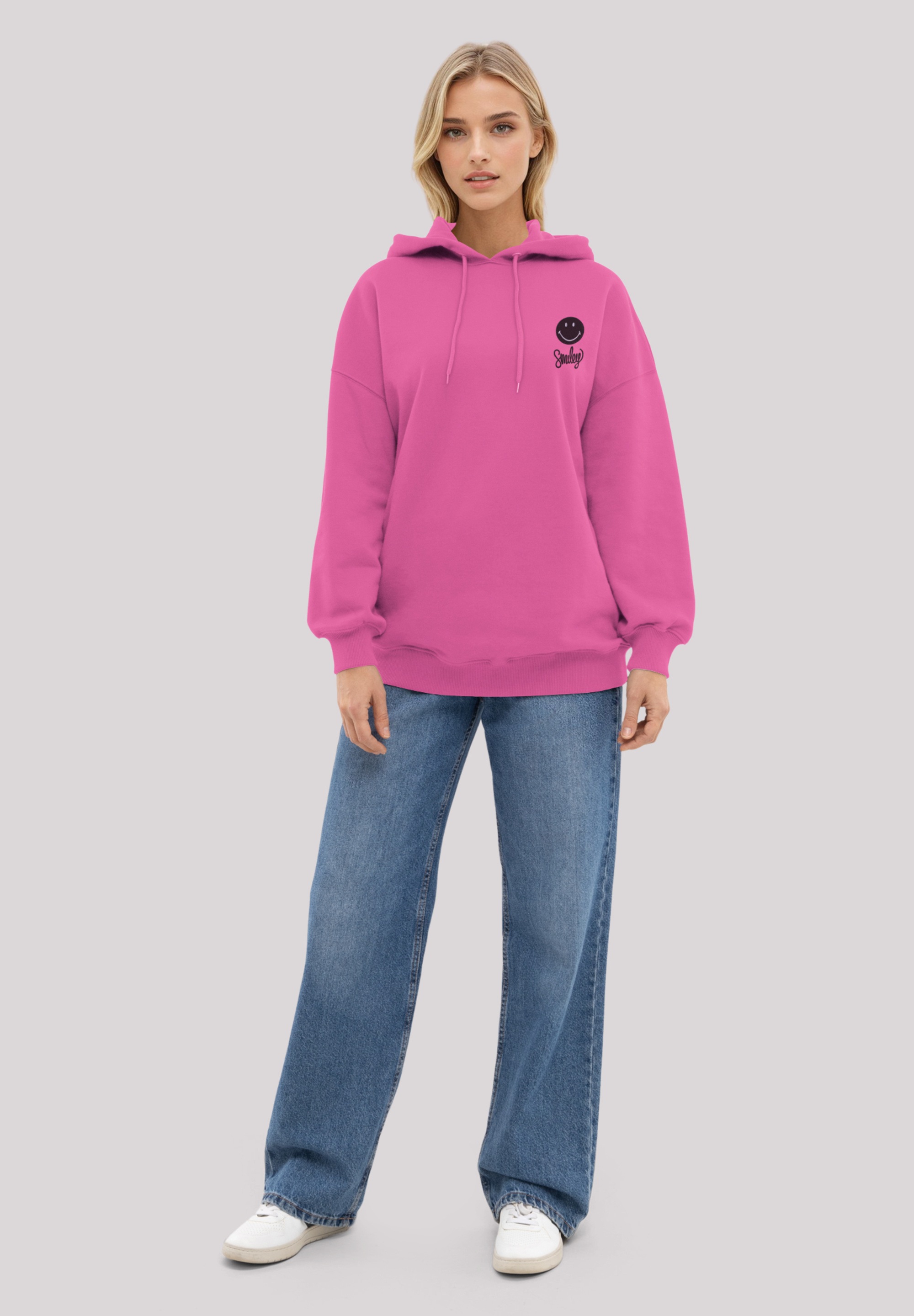 F4NT4STIC Kapuzenpullover »Smiley Script Wordmark dark Bestickt« Premium Qualität