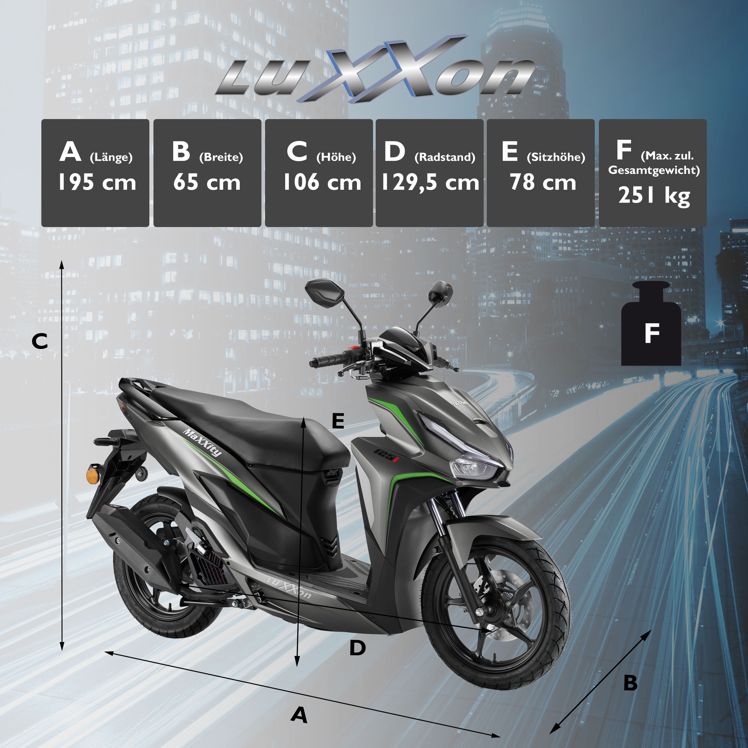 Luxxon Motorroller »MaXXity 125«, 124,6 cm³, 80 km/h, Euro 5, 8,16 PS