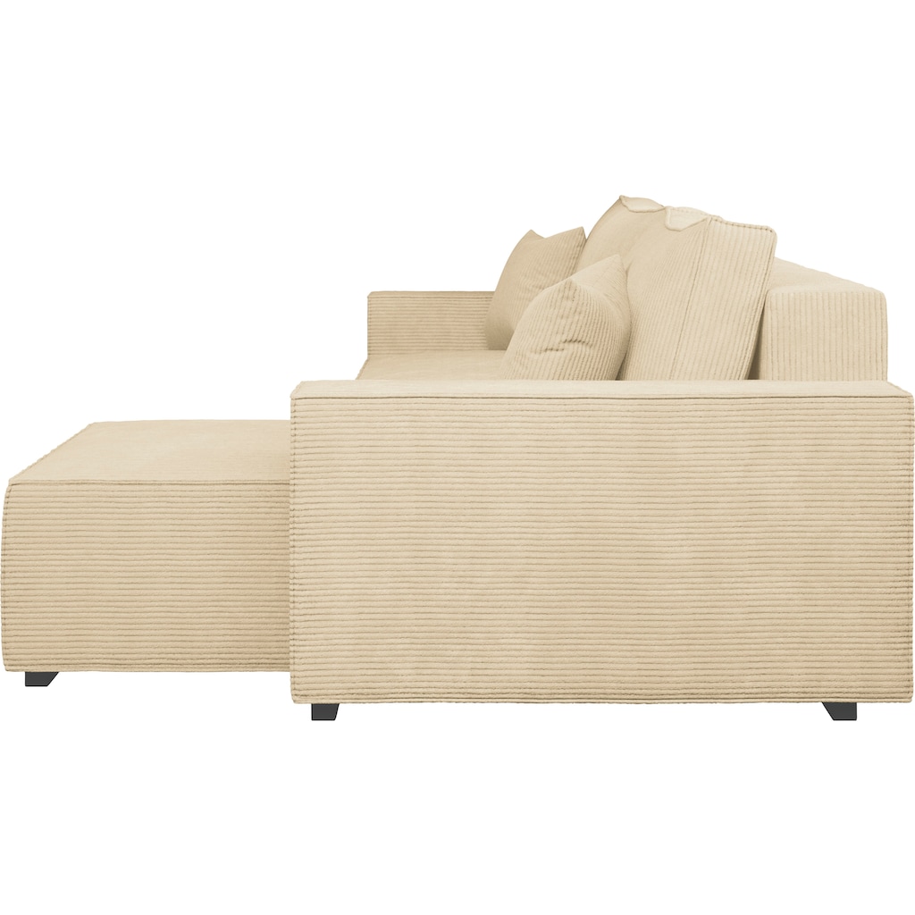 INOSIGN Ecksofa »Wylie«, Cord, Recamiere beidseitig montierbar, mit Bettfunktion und Bettkasten