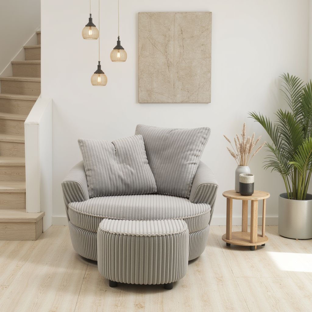INOSIGN Drehsessel »AMECA, Relaxsessel mit Drehfunktion und Hocker, 122 x 126 x 76 cm,«, (Set, 2 St.), Love-Seat XXL und Lesesessel in Megacord
