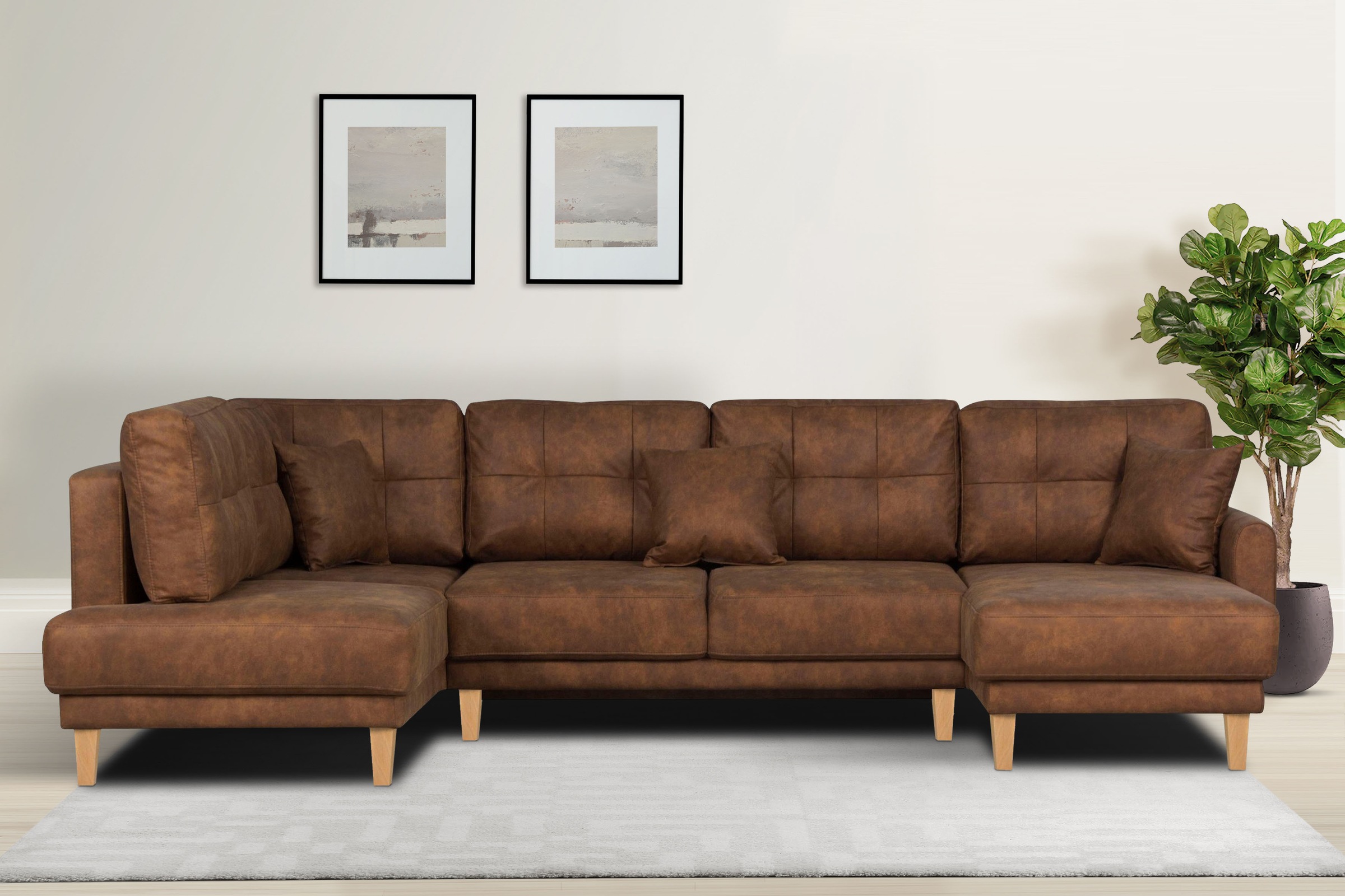 OTTO home Wohnlandschaft "TRIPLO U-Form wahlweise mit Schlaffunktion, B/T/H: 310/192/90 cm" Schlafsofa, auch mit Bettkasten, Steppung im Rückenkissen
