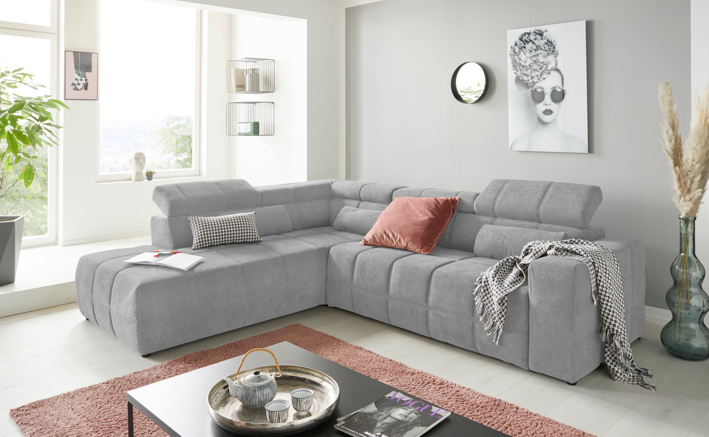 DOMO collection Ecksofa "Brandon L-Form, auch in Leder", inklusive Kopfteil günstig online kaufen