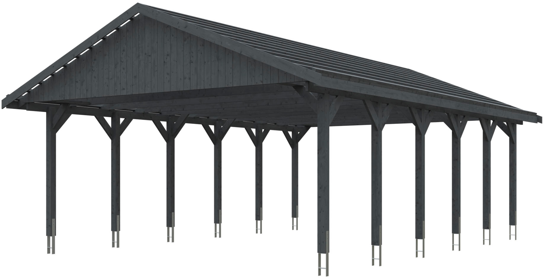 Skanholz Doppelcarport "Wallgau" Massivholz 530 cm Schiefergrau mit Dachlattung