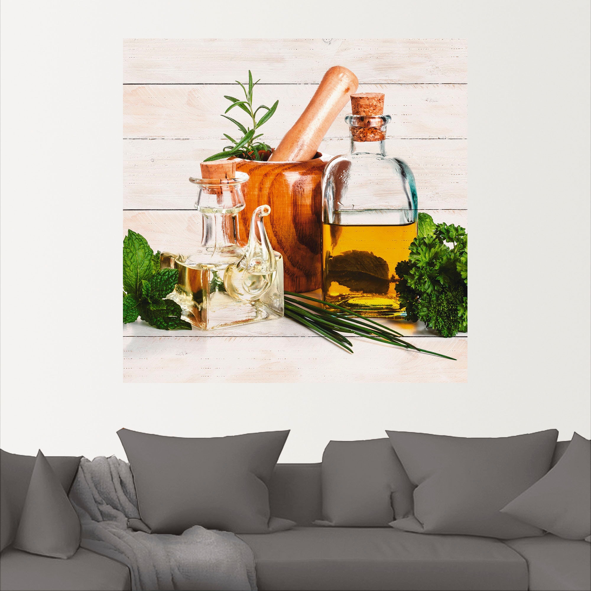 Artland Wandbild »Olivenöl und Kräuter - Küche«, Arrangements, (1 St.), als Alubild, Outdoorbild, Leinwandbild, Poster, Wandaufkleber