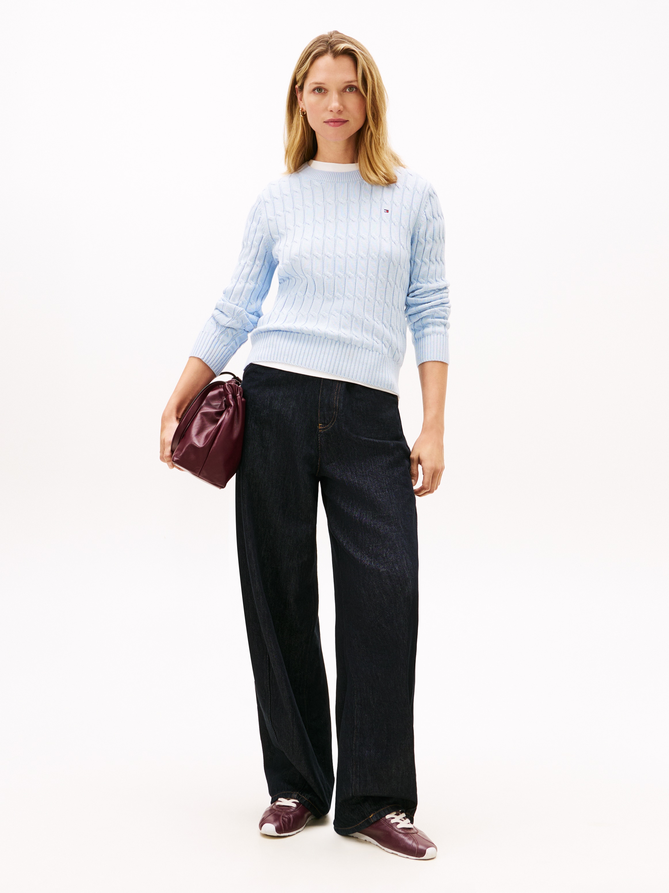 Tommy Hilfiger Rundhalspullover »CO CABLE MID GG C-NK LS SWT« mit Zopfmuster