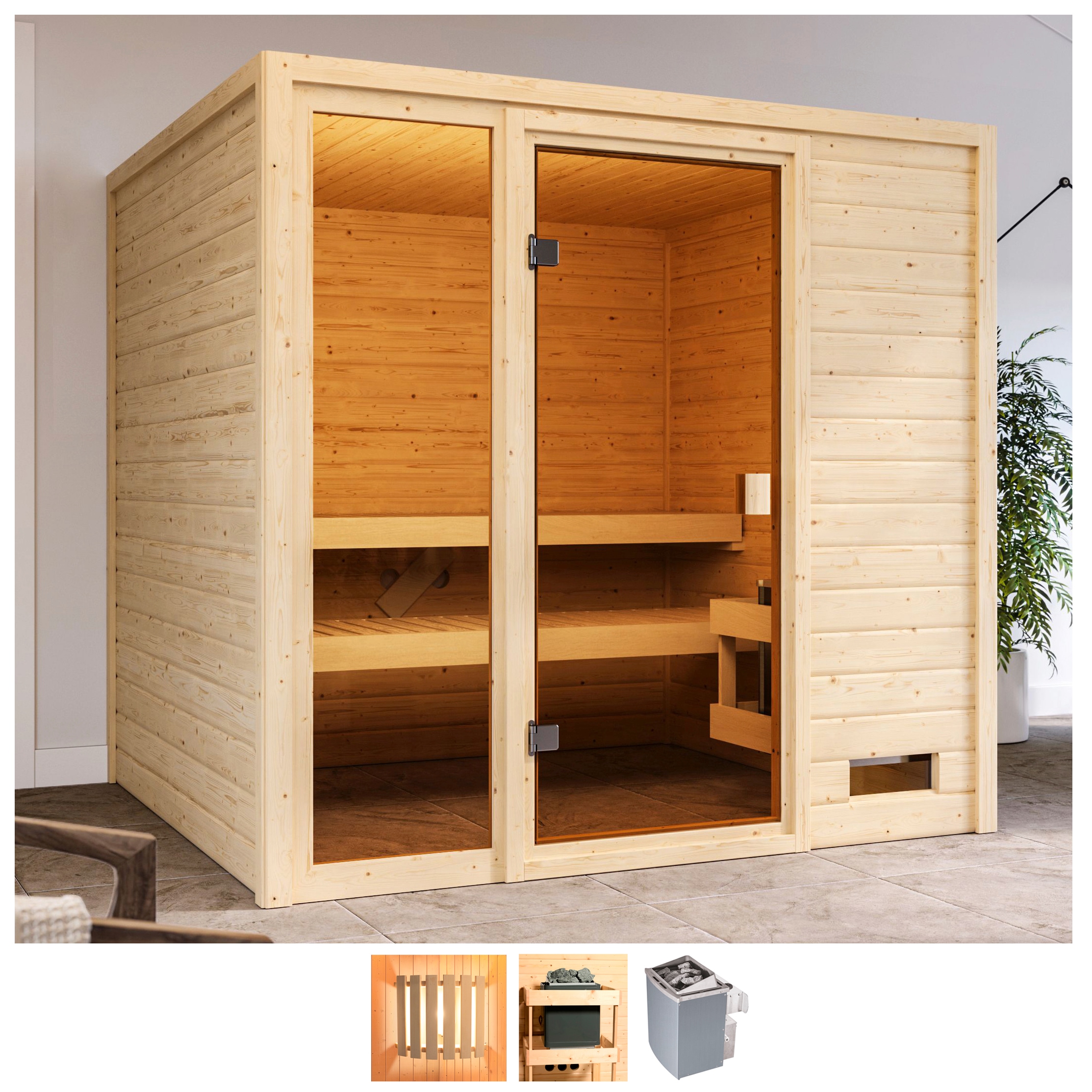 welltime Sauna »Jackie«, 9-kW-Ofen mit int. Steuerung