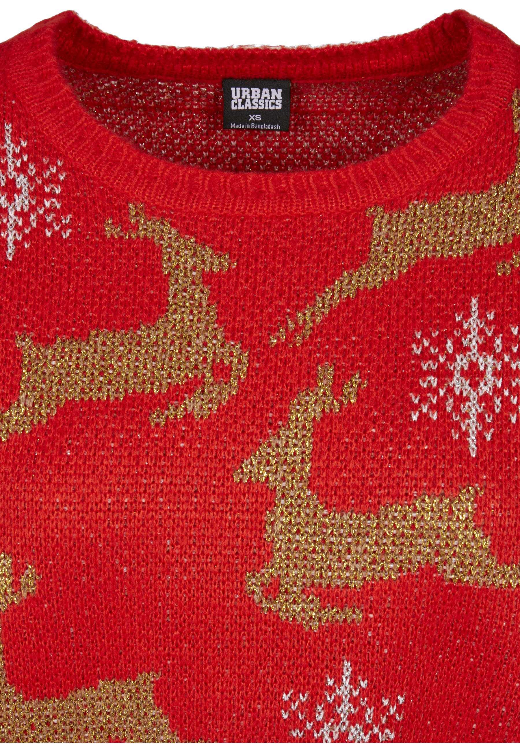 Sweatshirt URBAN CLASSICS "Urban Classics Damen Ladies Oversized Christmas Sweater", Damen, Gr. XS, rot, gold, 70% Polyacryl, 20% Polyester, 10% metallisiertes Garn, unifarben, Rundhals, Sweatshirts Sweatshirt 2