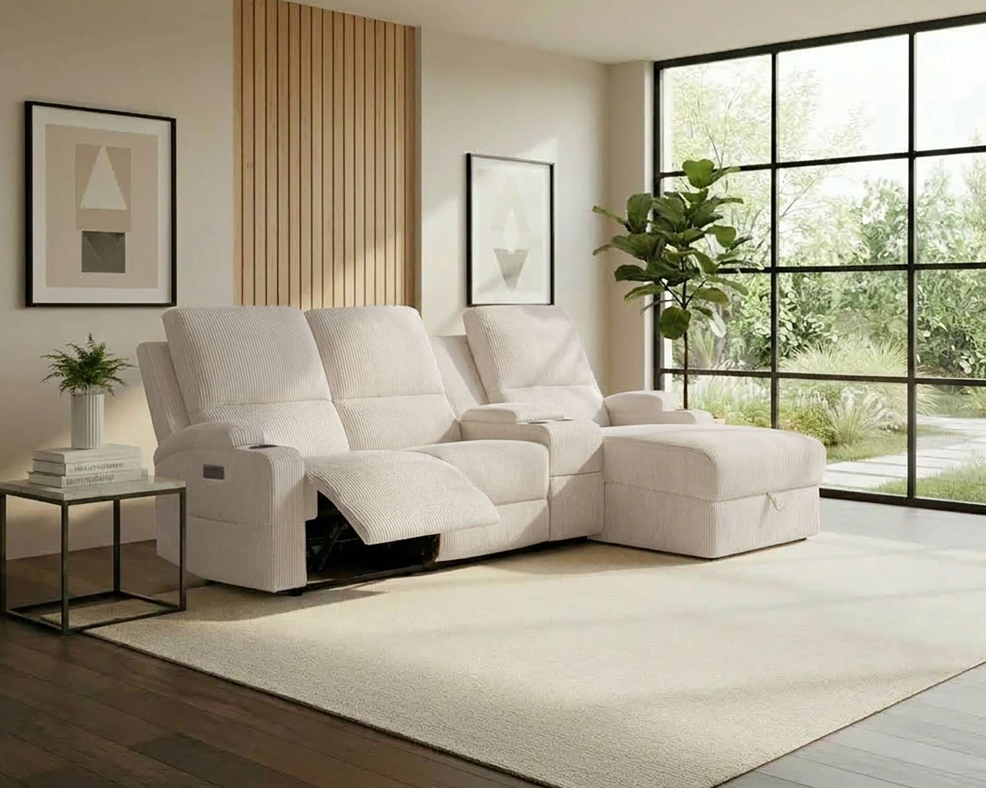 OTTO home Ecksofa "NAPORI Cord, Multimediasofa, 3er Kinosessel XXL, L-Form" Kinosofa, manuelle o. elektr. Relaxfunktion, Staufach, Getränkehalter